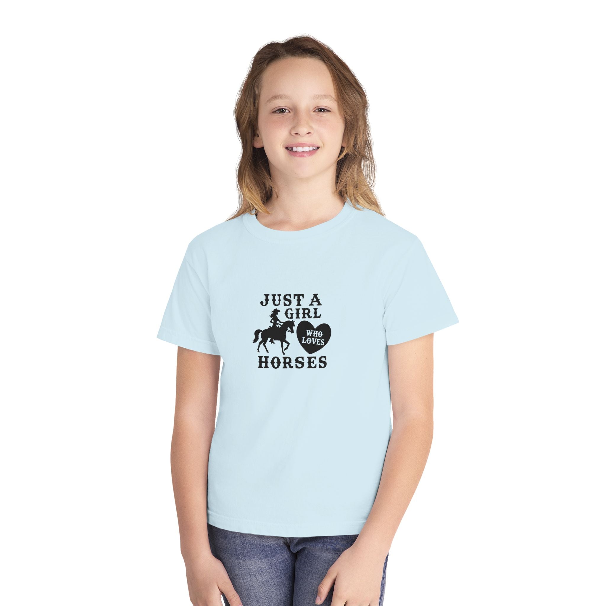 Youth Tee — "Just a Girl Who Loves Horses" Horse Graphic Shirt
