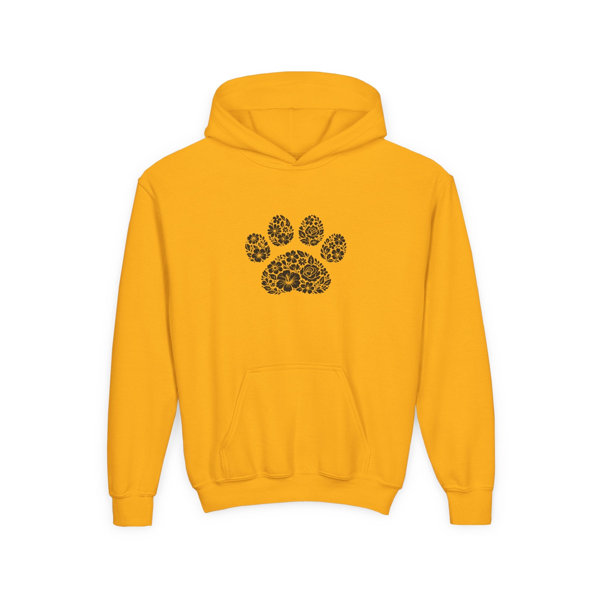 Youth Paw Print Hoodie — Floral Leopard Paw Graphic Sweatshirt for Kids