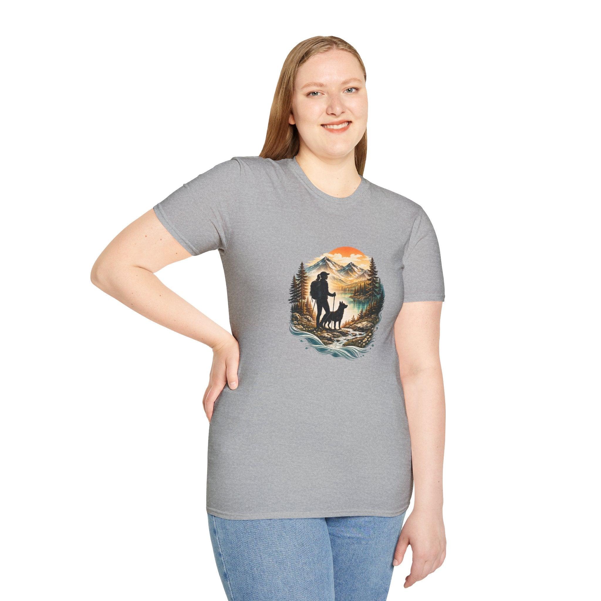 Women’s Hiking with Dog Mountain Sunset T-Shirt