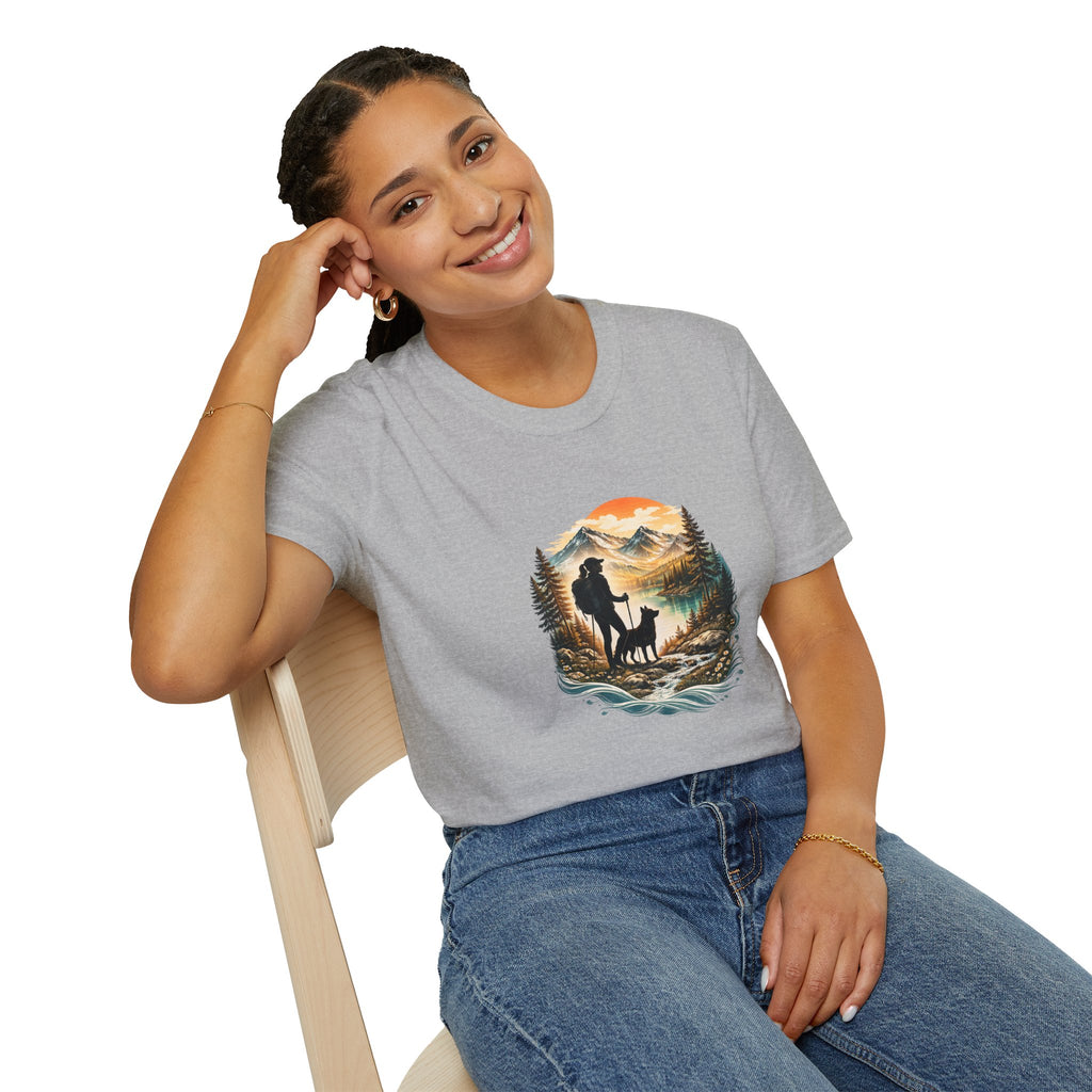 Women’s Hiking with Dog Mountain Sunset T-Shirt