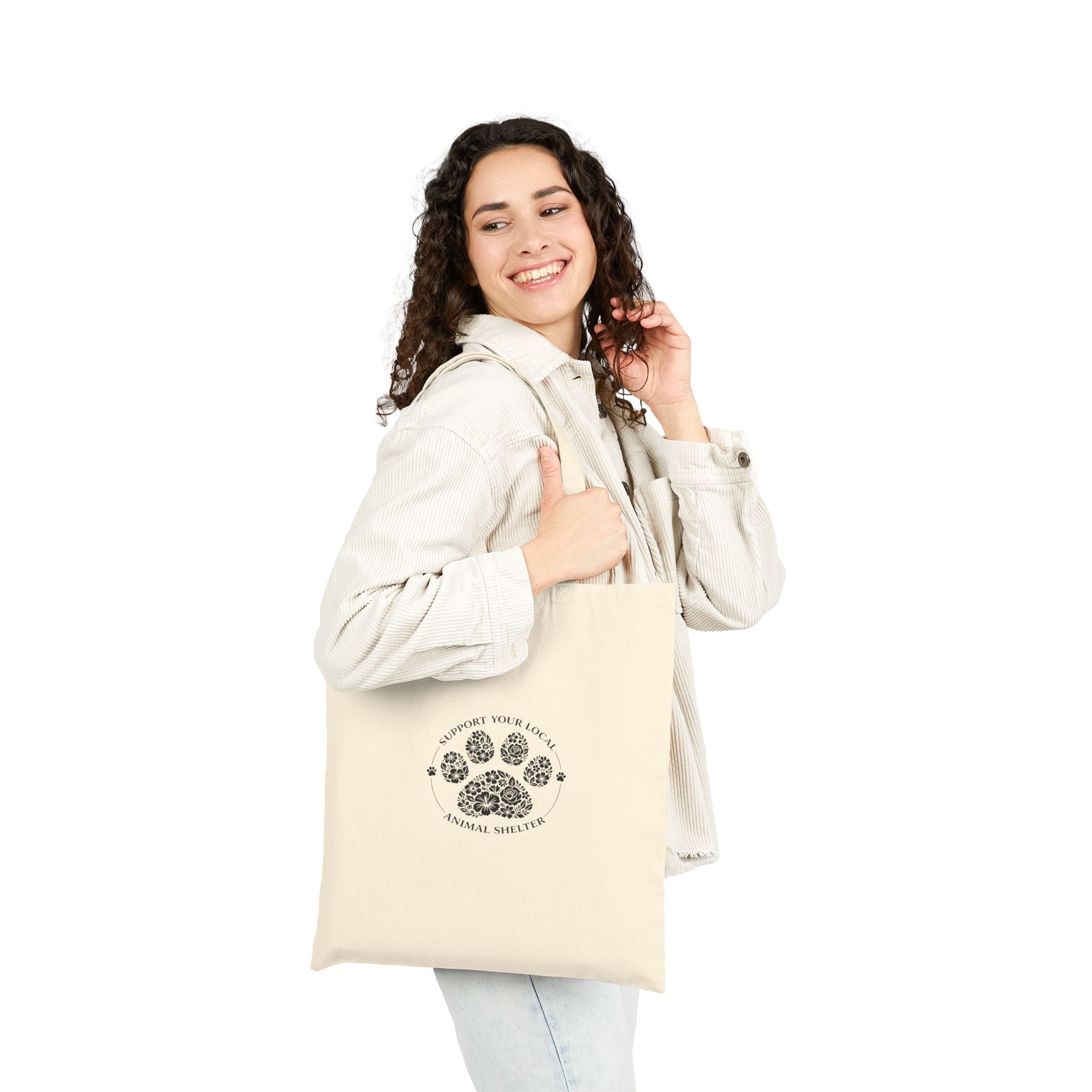 Canvas Tote Bag — "Support Your Local Animal Shelter" Animal Rescue Paw Print Tote