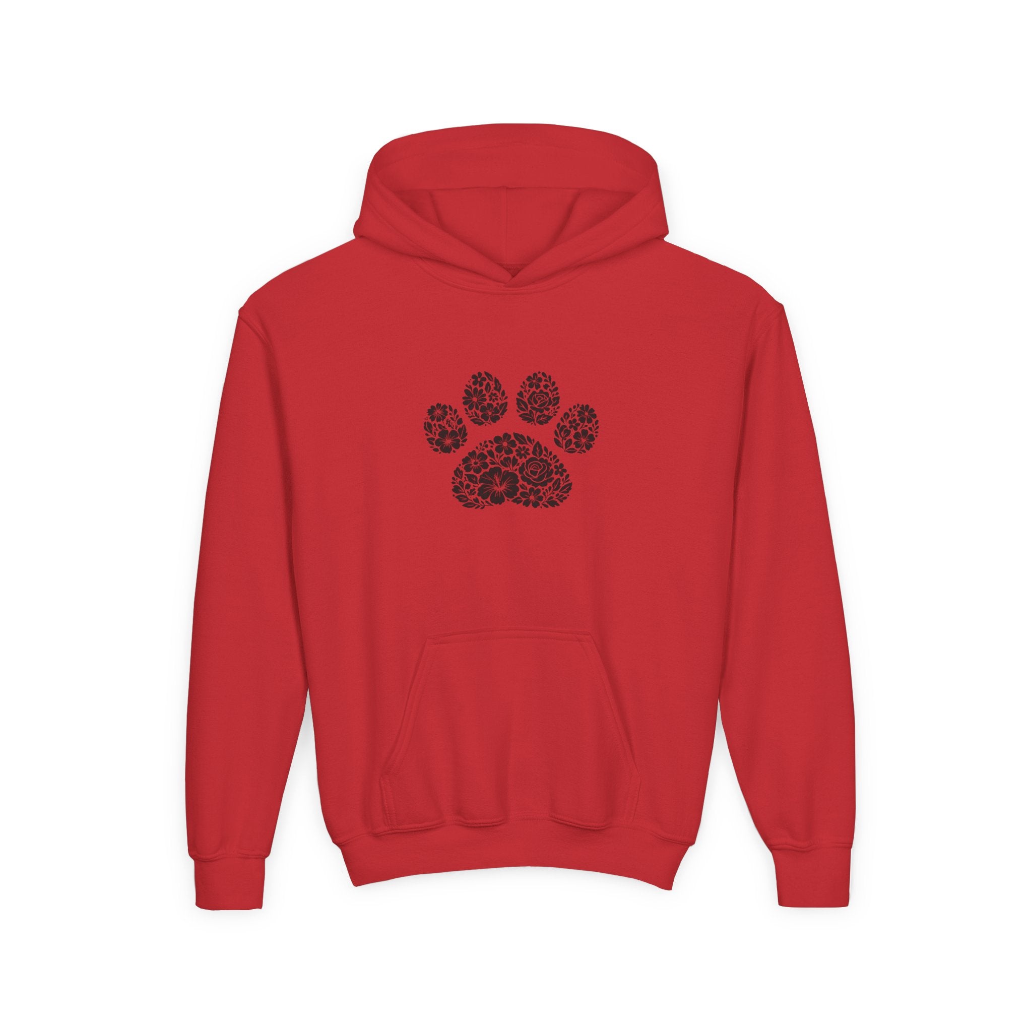 Youth Paw Print Hoodie — Floral Leopard Paw Graphic Sweatshirt for Kids