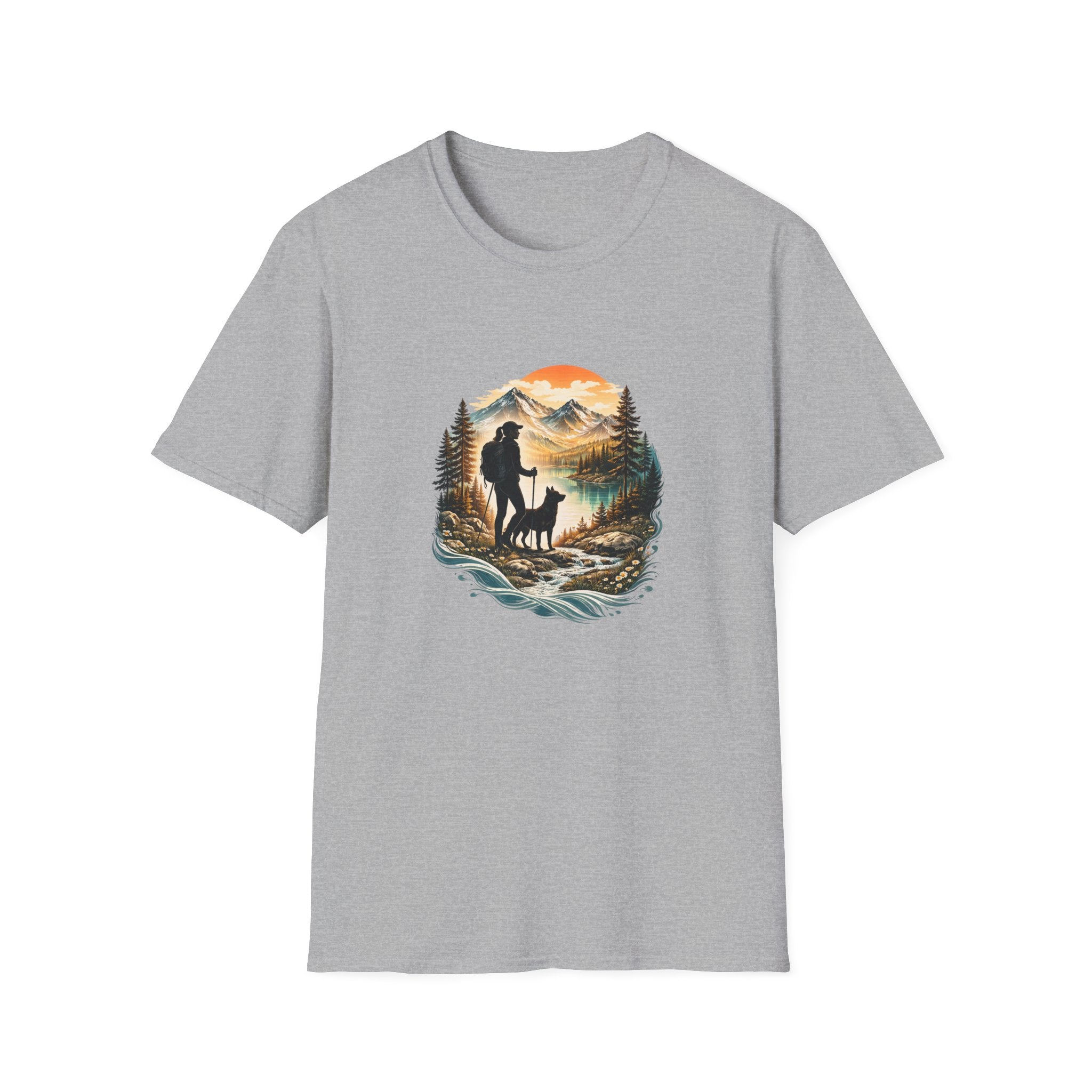 Women’s Hiking with Dog Mountain Sunset T-Shirt