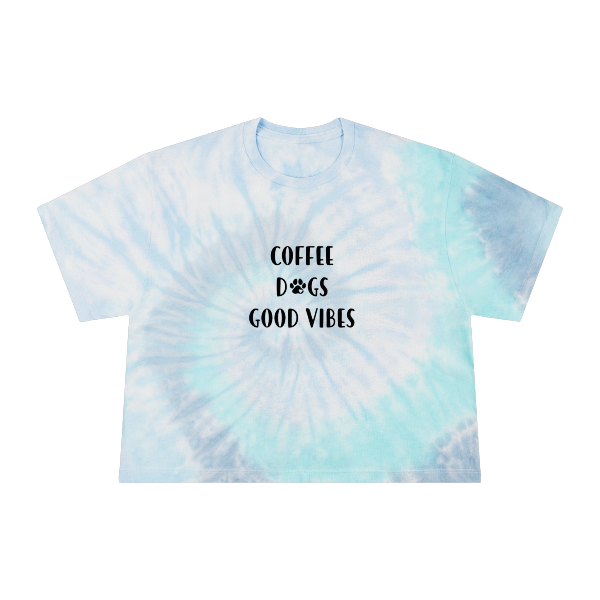 Tie-Dye Crop Tee — "Coffee Dogs Good Vibes" Graphic