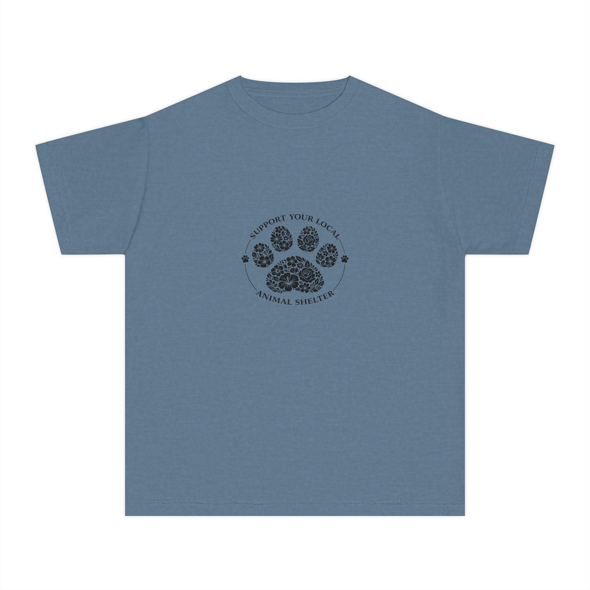 Youth Tee — 'Support Your Local Animal Shelter' Paw Print Rescue Shirt