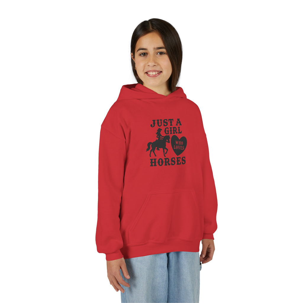 Girls' Horses Hoodie – "Just a Girl Who Loves Horses" Youth Sweatshirt