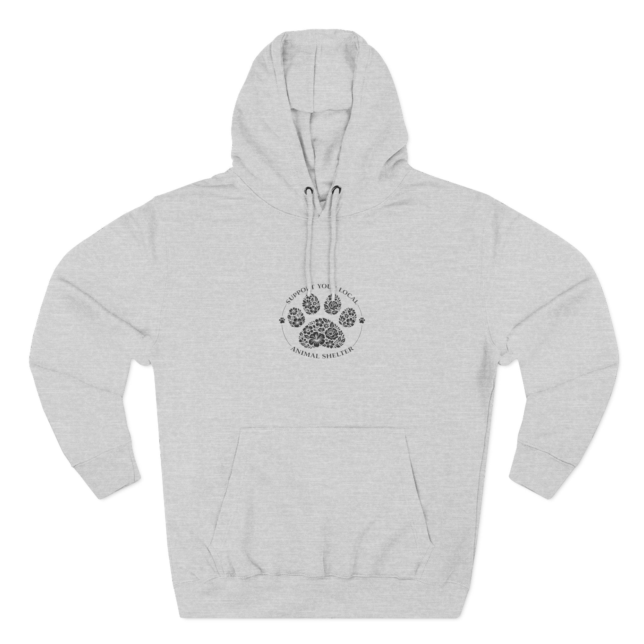 Paw Print Floral Hoodie — "Support Your Local Animal Shelter" Fleece Pullover