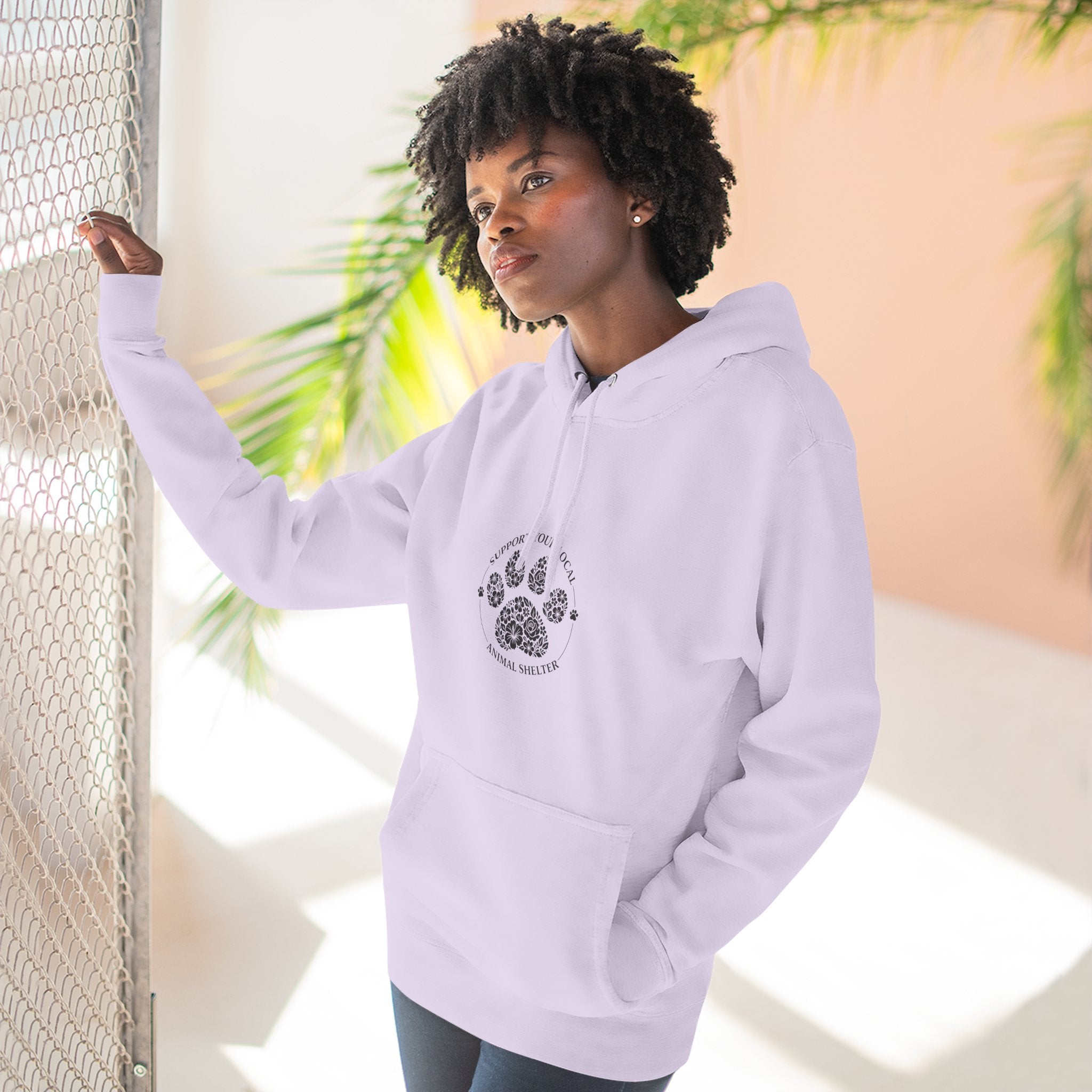 Paw Print Floral Hoodie — "Support Your Local Animal Shelter" Fleece Pullover