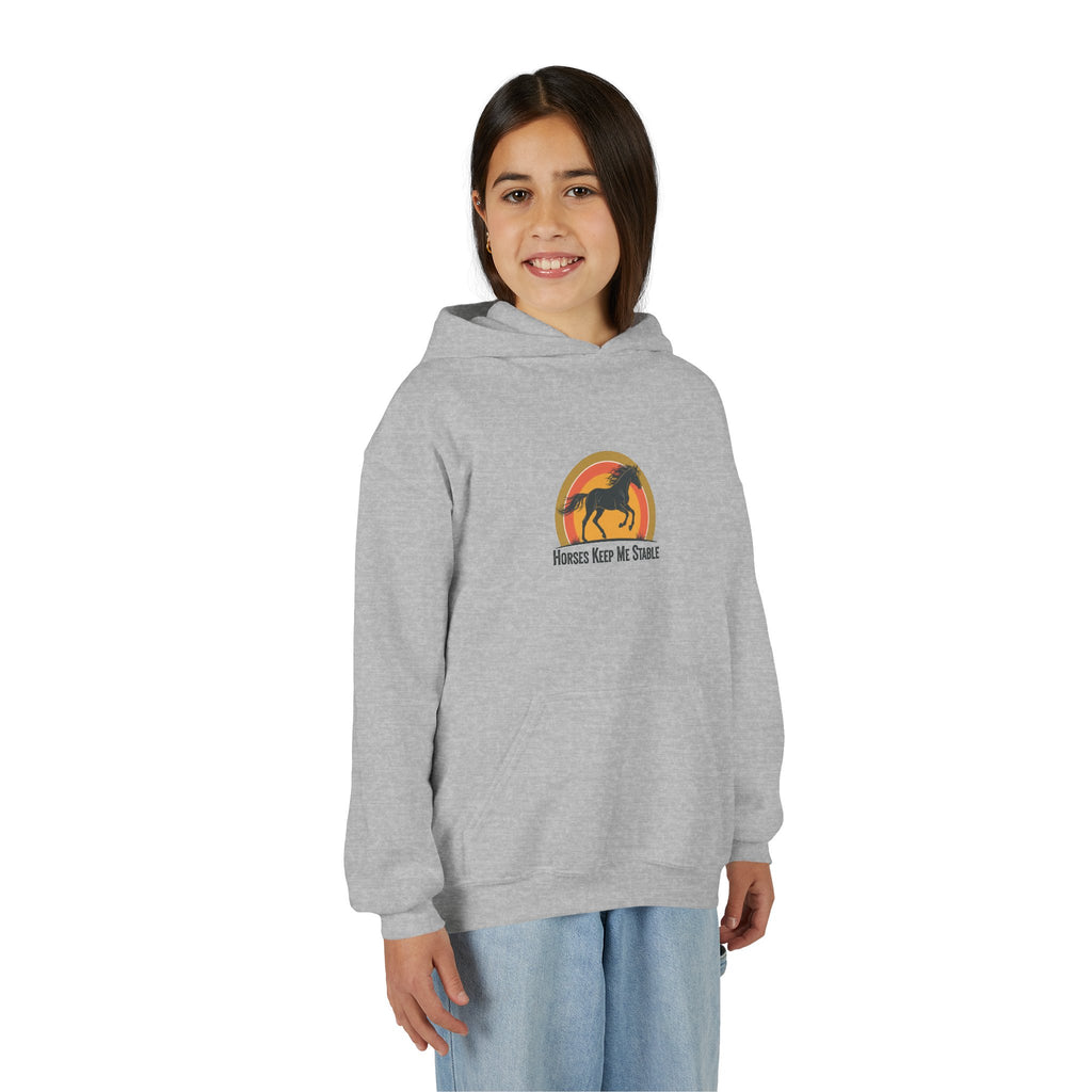 Kids Hoodie — "Horses Keep Me Stable" Youth Horse Lover Sweatshirt