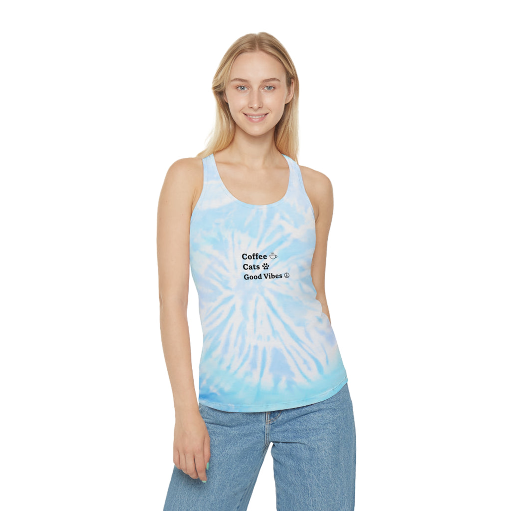 "Coffee  Cats  Good Vibes " Racerback tank