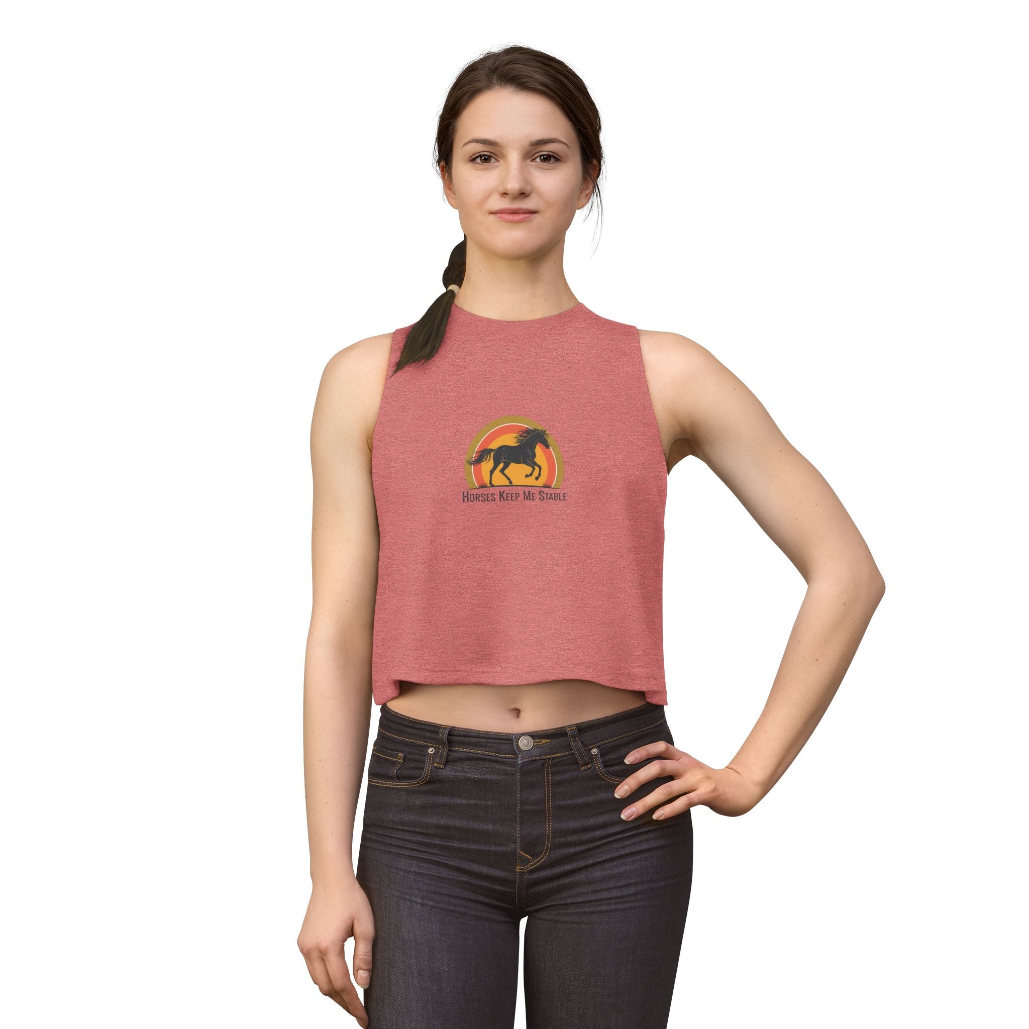 Horse Sunset Crop Top — "Horses Keep Me Stable" Retro Sunset