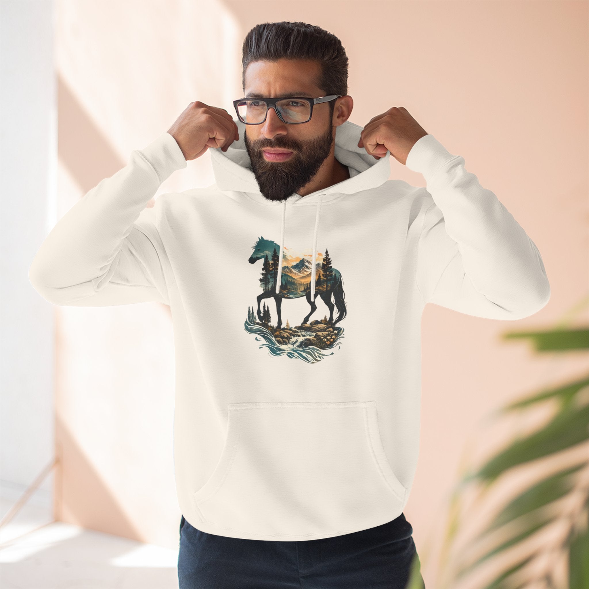Horse Sunset Mountain Hoodie — Three-Panel Fleece