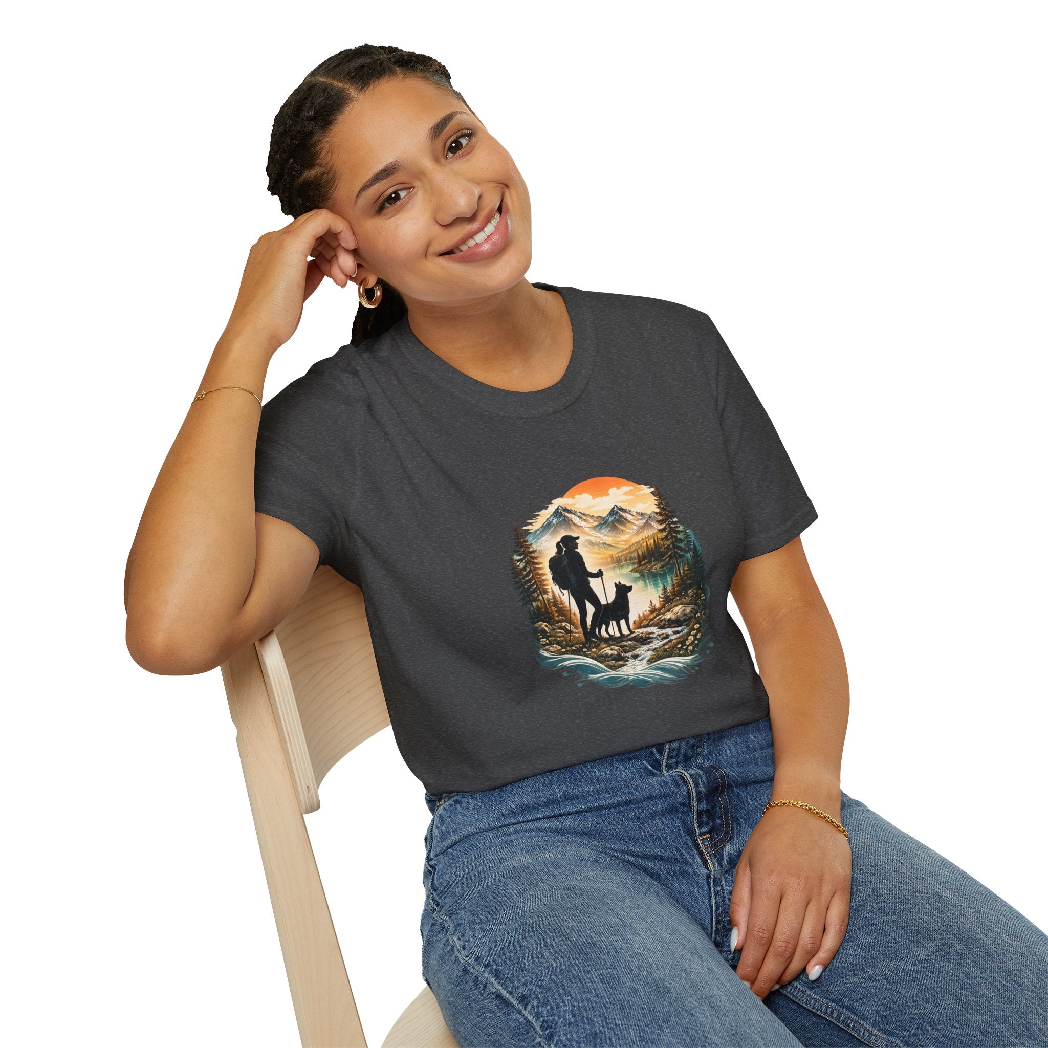 Women’s Hiking with Dog Mountain Sunset T-Shirt