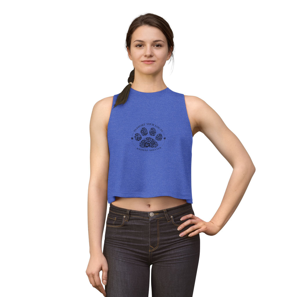 Animal Shelter Paw Print Crop Top — "Support Your Local Animal Shelter" Women's Tank