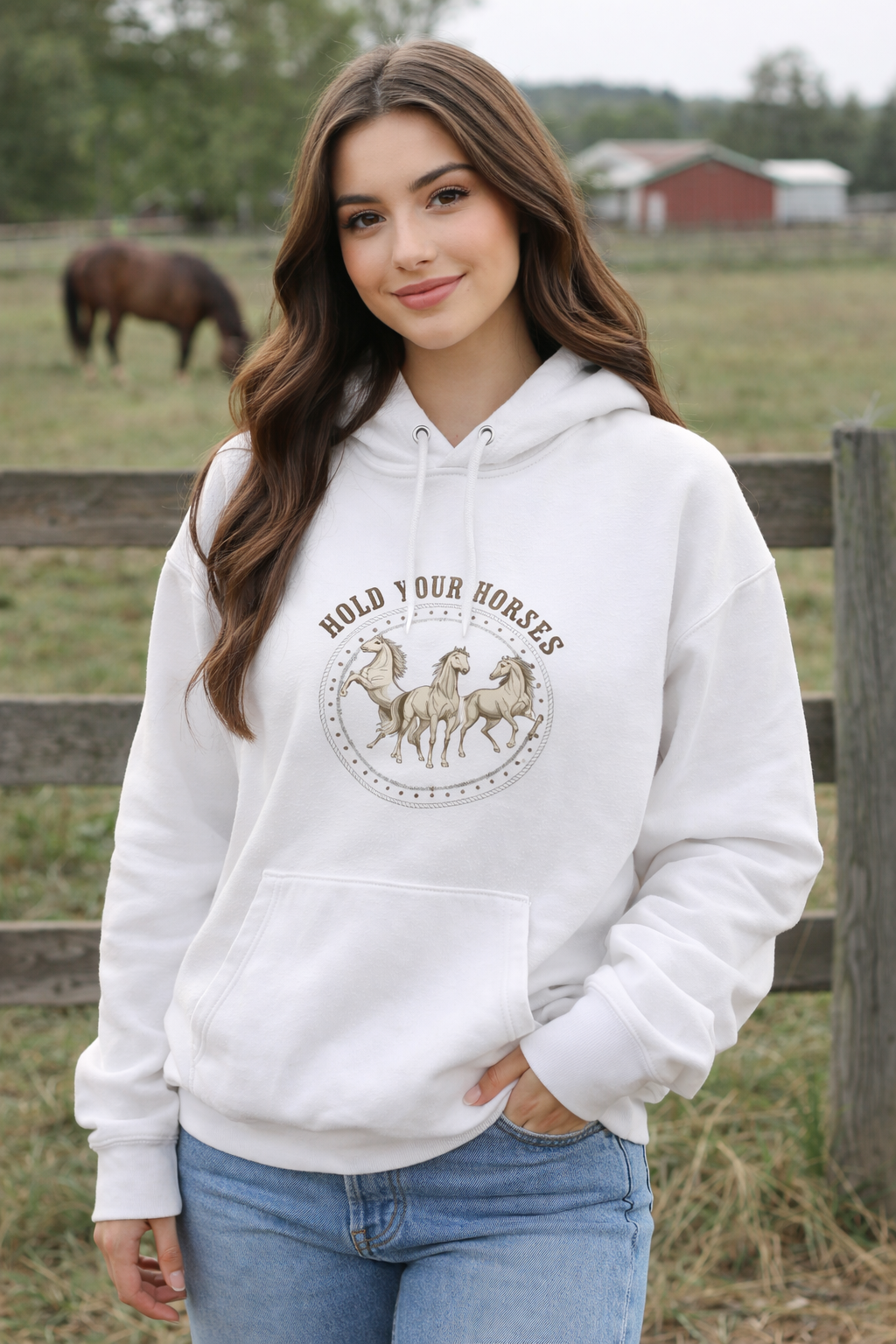 Hold Your Horses Hoodie — Funny Western Horse Fleece Hoodie