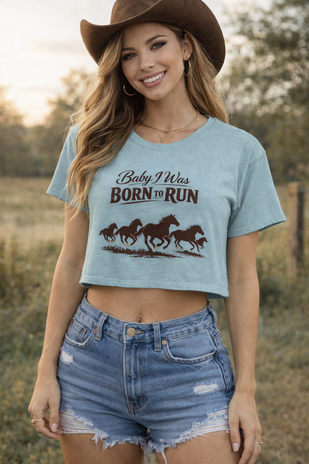 Born to Run Crop Top - Wild Horses Graphic Women's Festival Tee