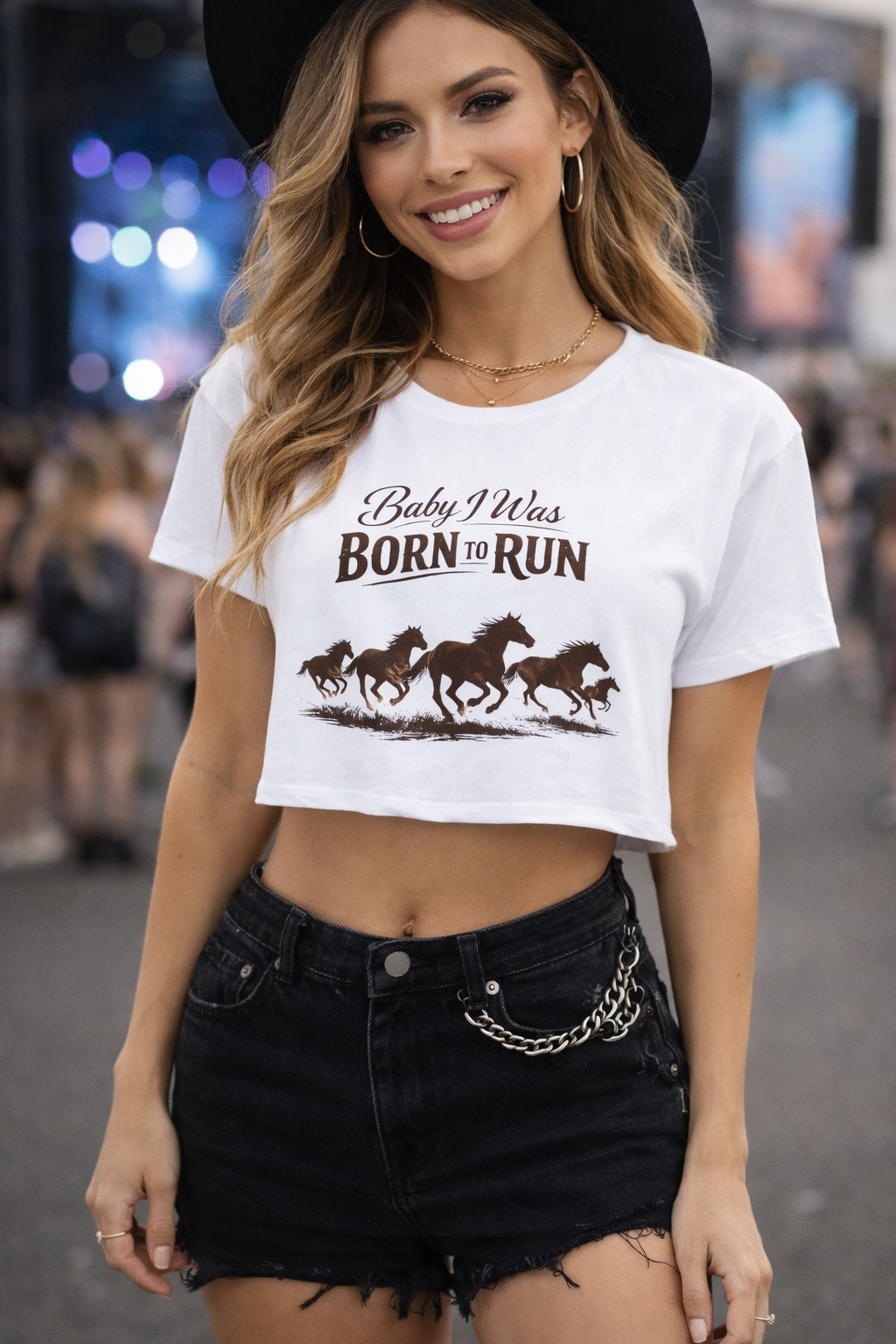 Born to Run Crop Top - Wild Horses Graphic Women's Festival Tee