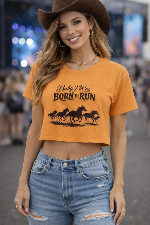 Born to Run Crop Top - Wild Horses Graphic Women's Festival Tee