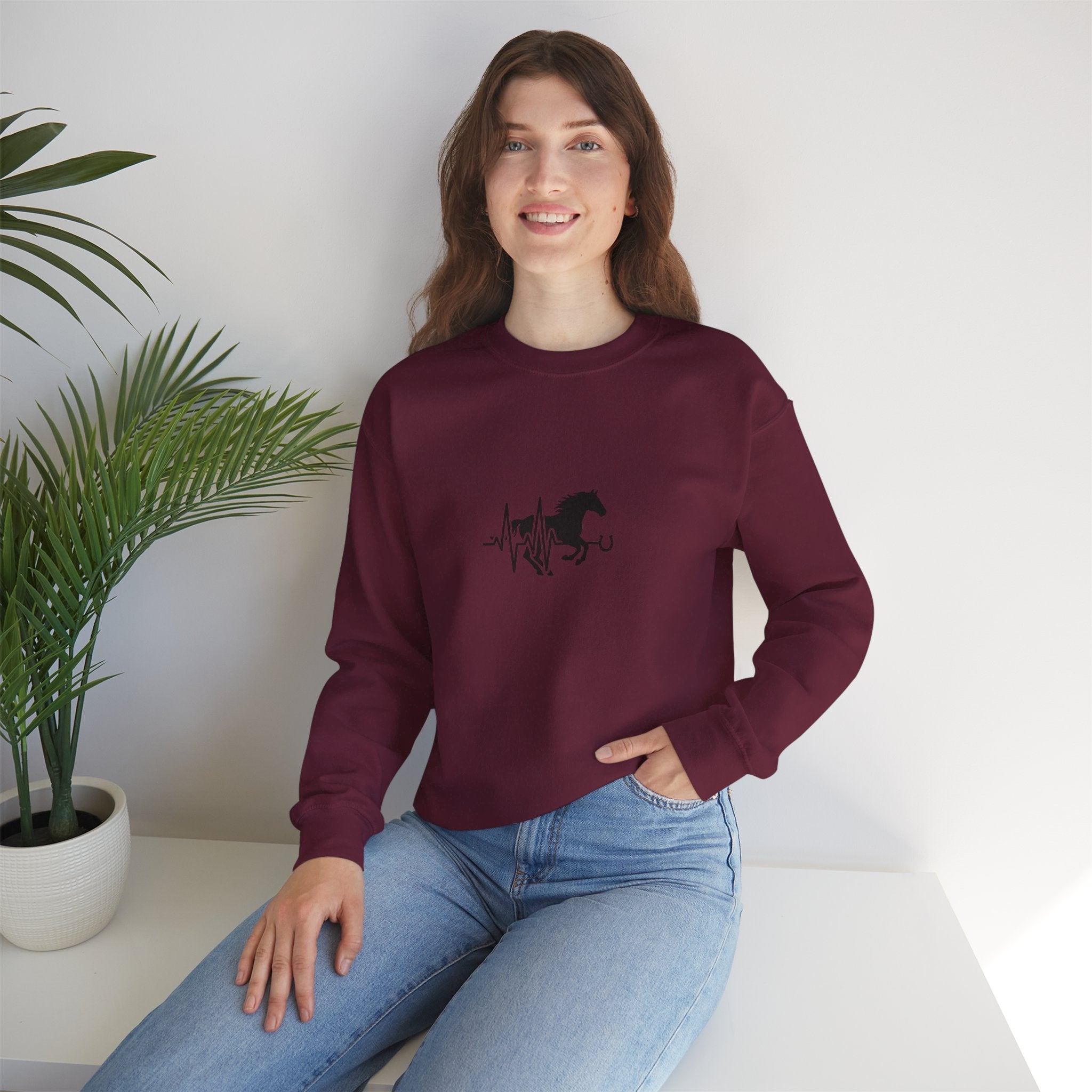 Horse Heartbeat Crewneck Sweatshirt — Equestrian Horse Love Graphic