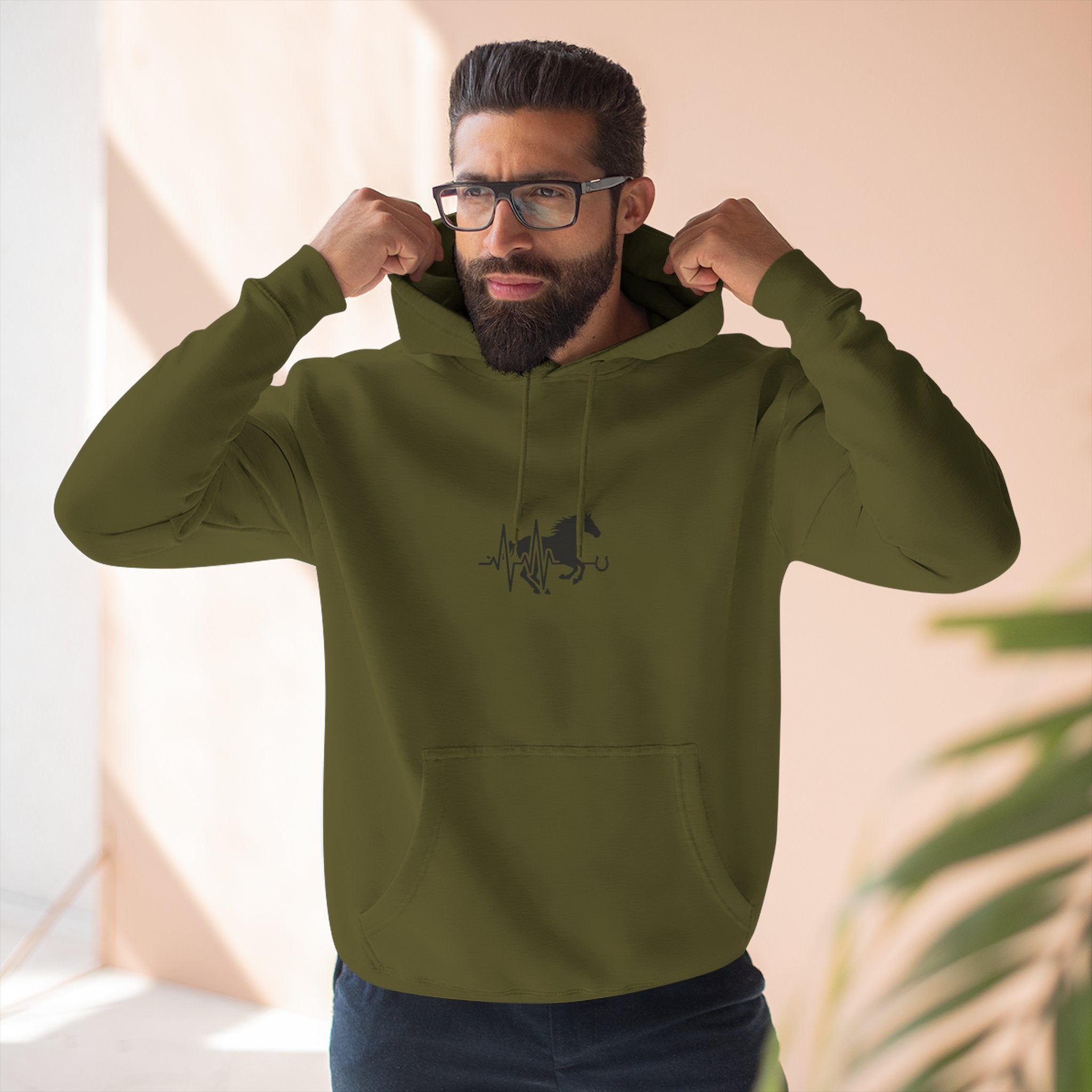 Horse Heartbeat Hoodie — Minimal Equestrian Fleece Pullover
