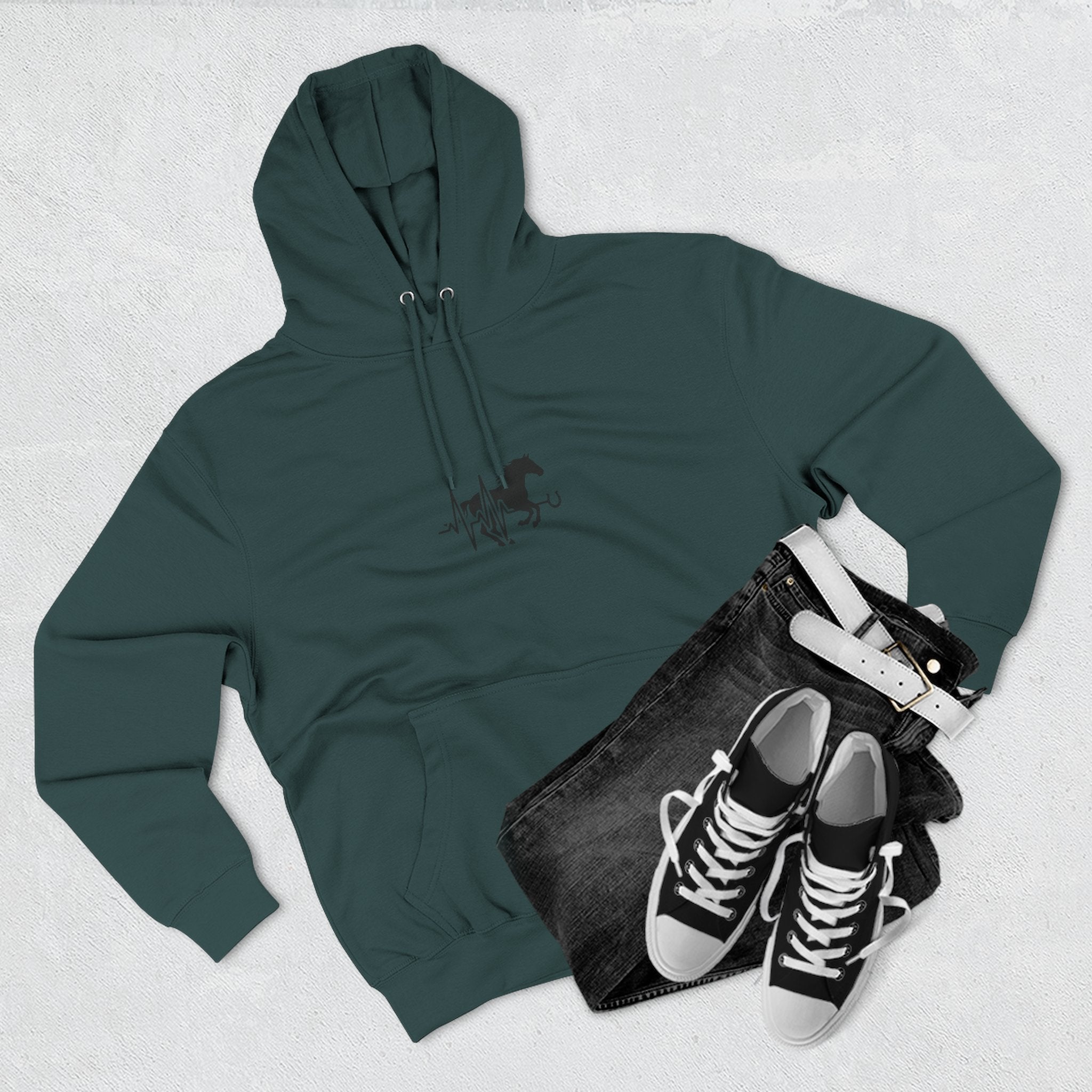 Horse Heartbeat Hoodie — Minimal Equestrian Fleece Pullover