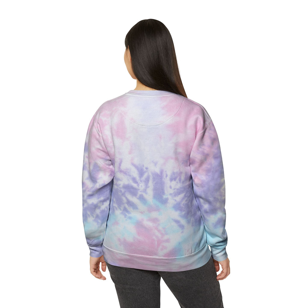 Tie-Dye Sweatshirt — "Coffee Dogs Good Vibes" Light Blue Cozy Pullover