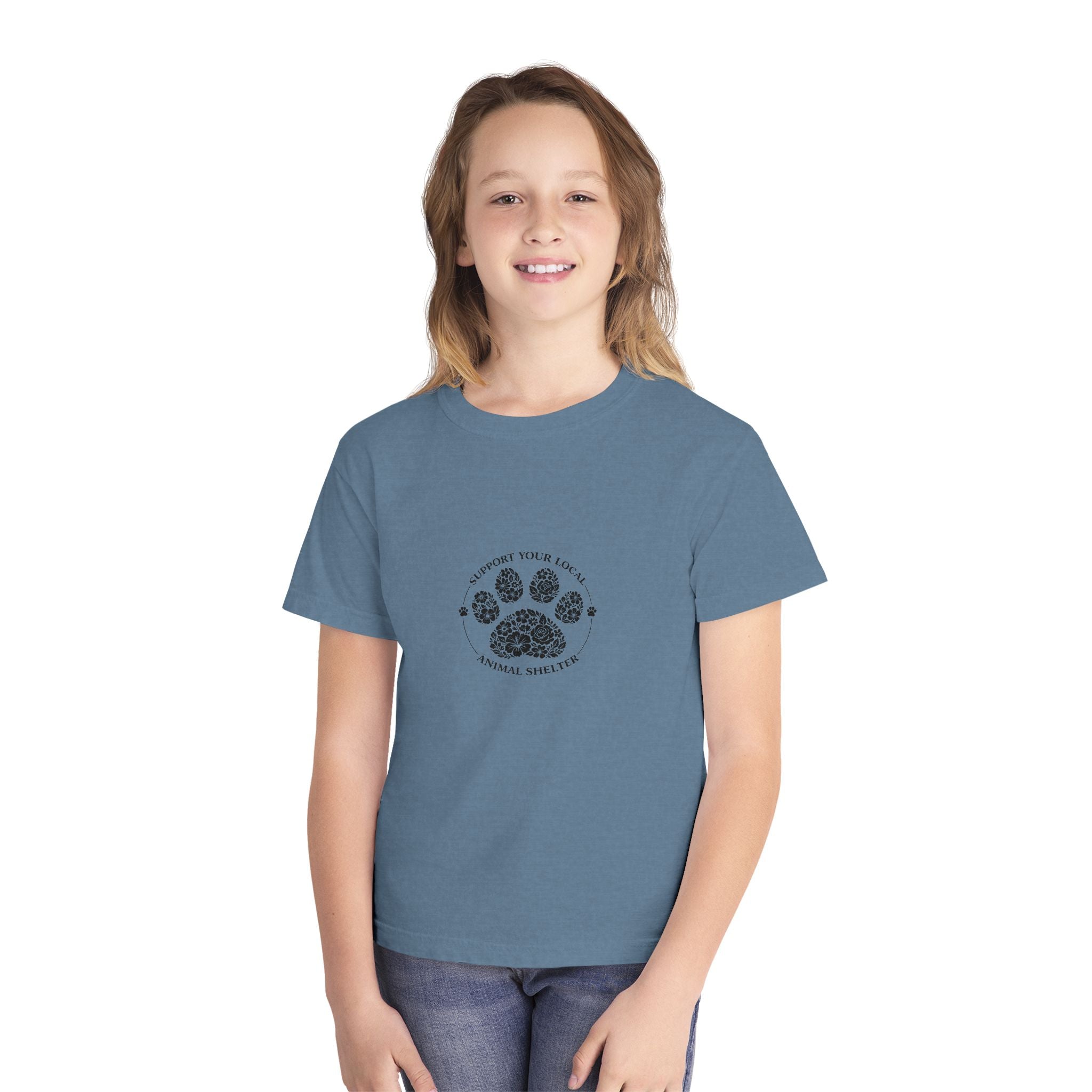 Youth Tee — 'Support Your Local Animal Shelter' Paw Print Rescue Shirt