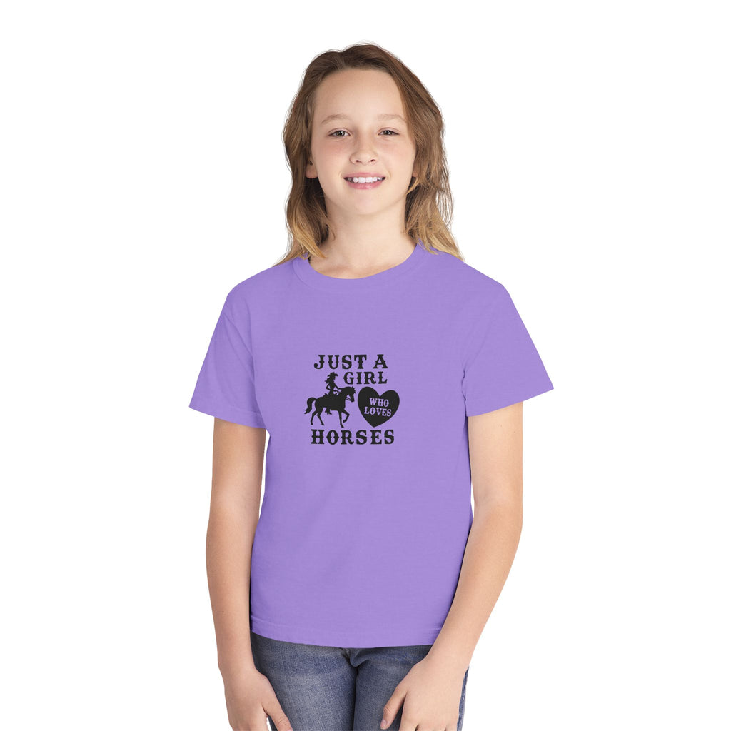 Youth Tee — "Just a Girl Who Loves Horses" Horse Graphic Shirt