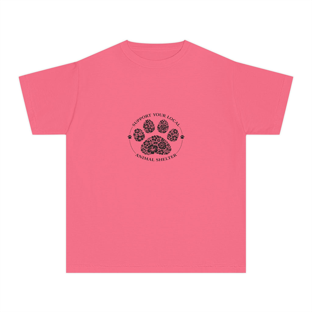 Youth Tee — 'Support Your Local Animal Shelter' Paw Print Rescue Shirt