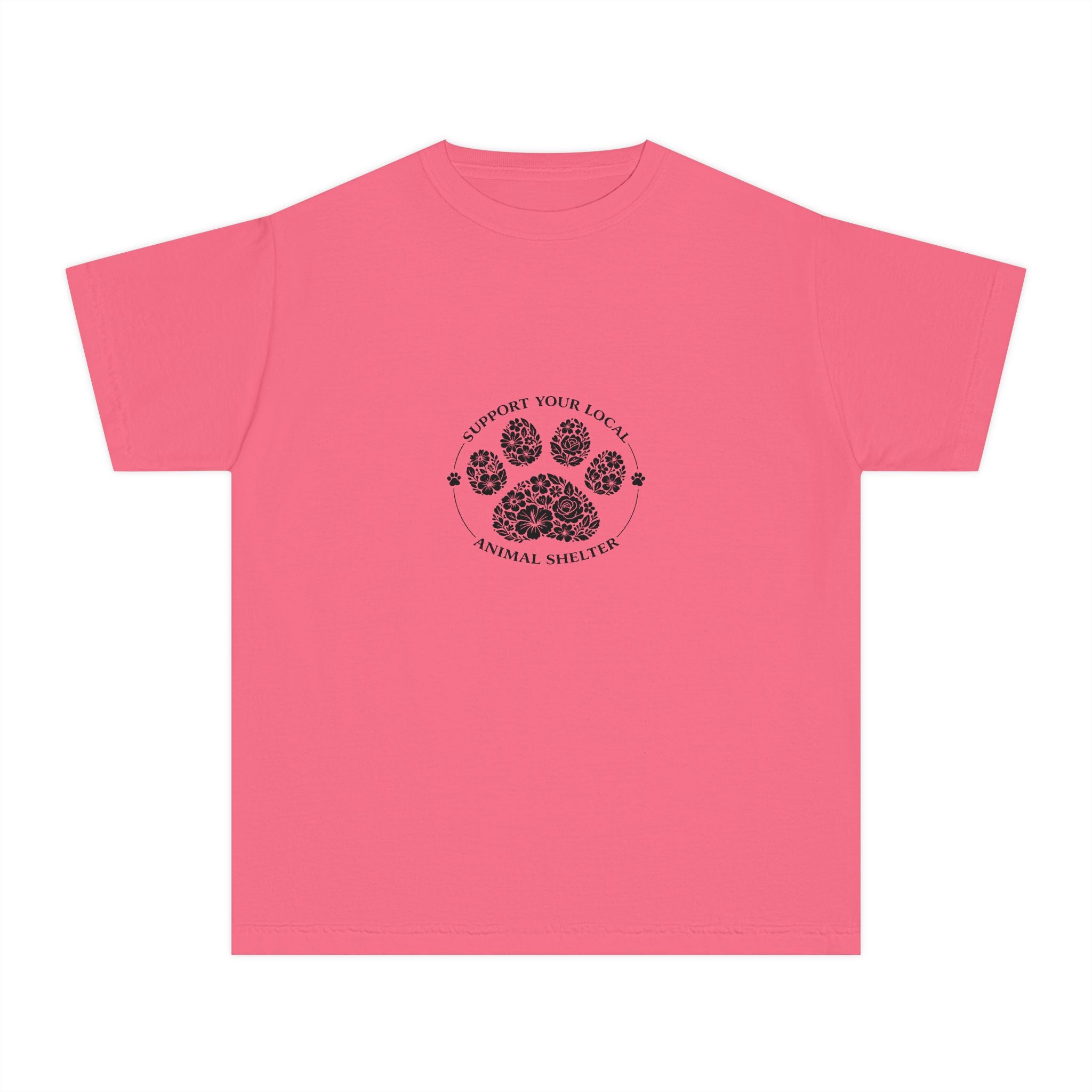 Youth Tee — 'Support Your Local Animal Shelter' Paw Print Rescue Shirt