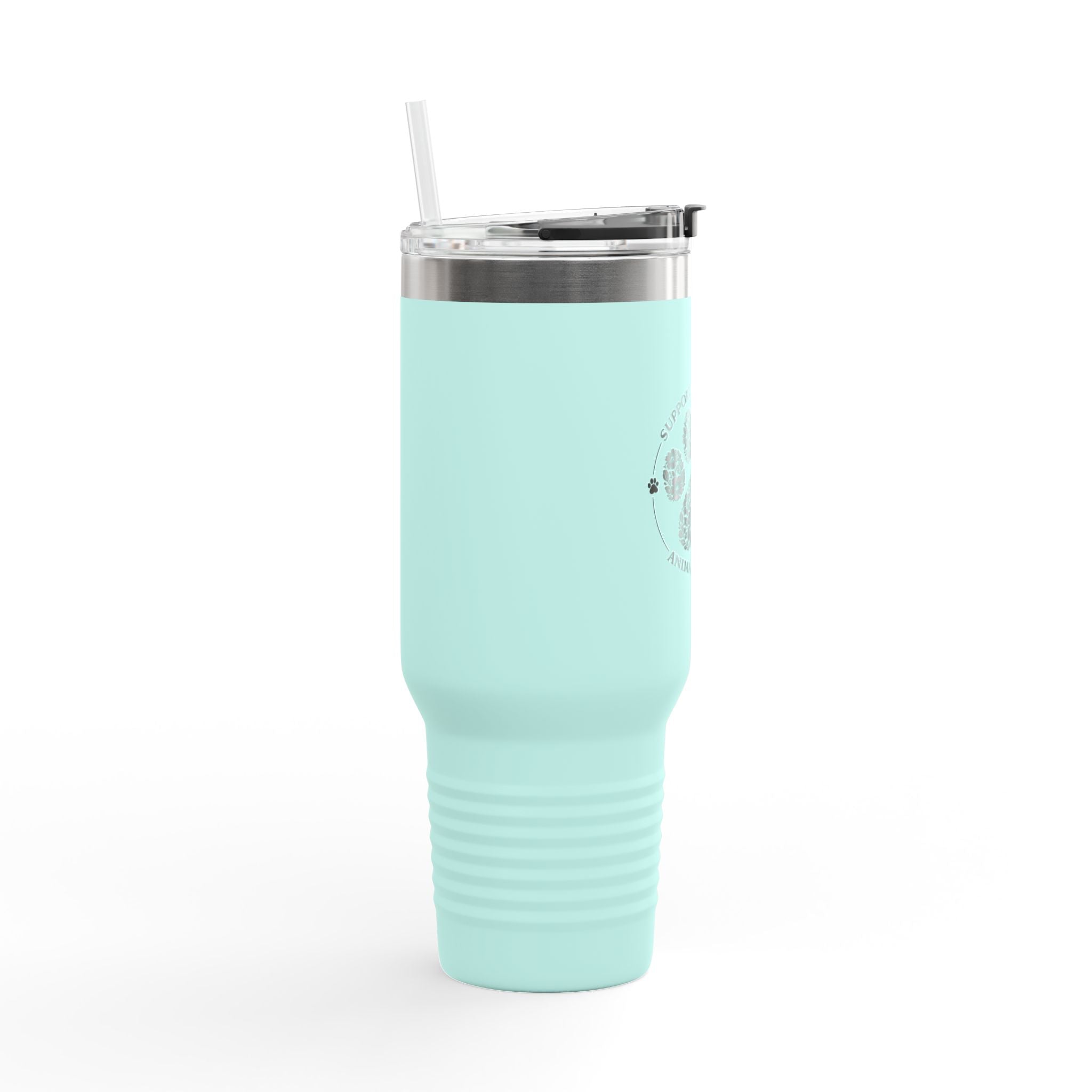 40oz Insulated Travel Mug — "Support Your Local Animal Shelter" Paw Print Design