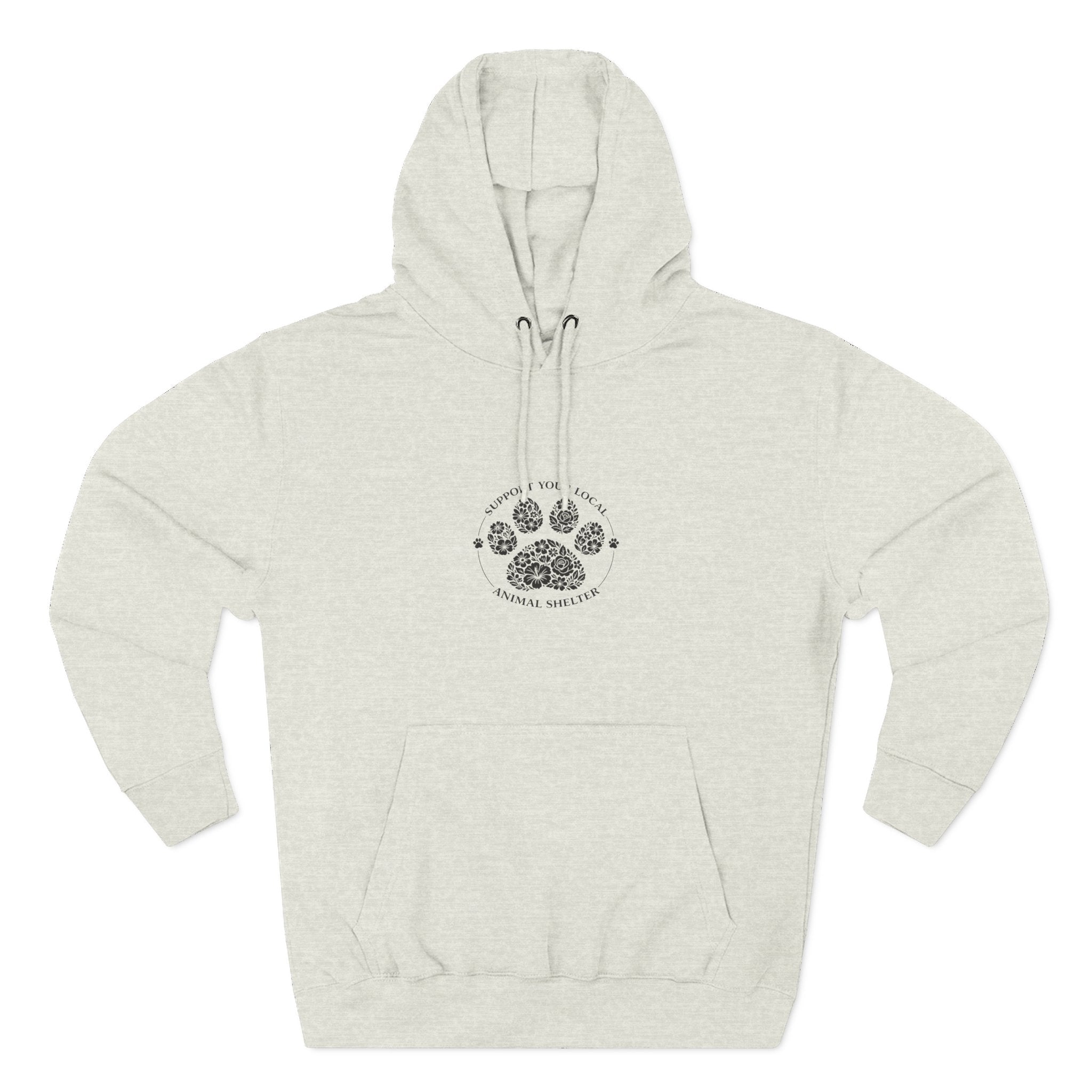 Paw Print Floral Hoodie — "Support Your Local Animal Shelter" Fleece Pullover