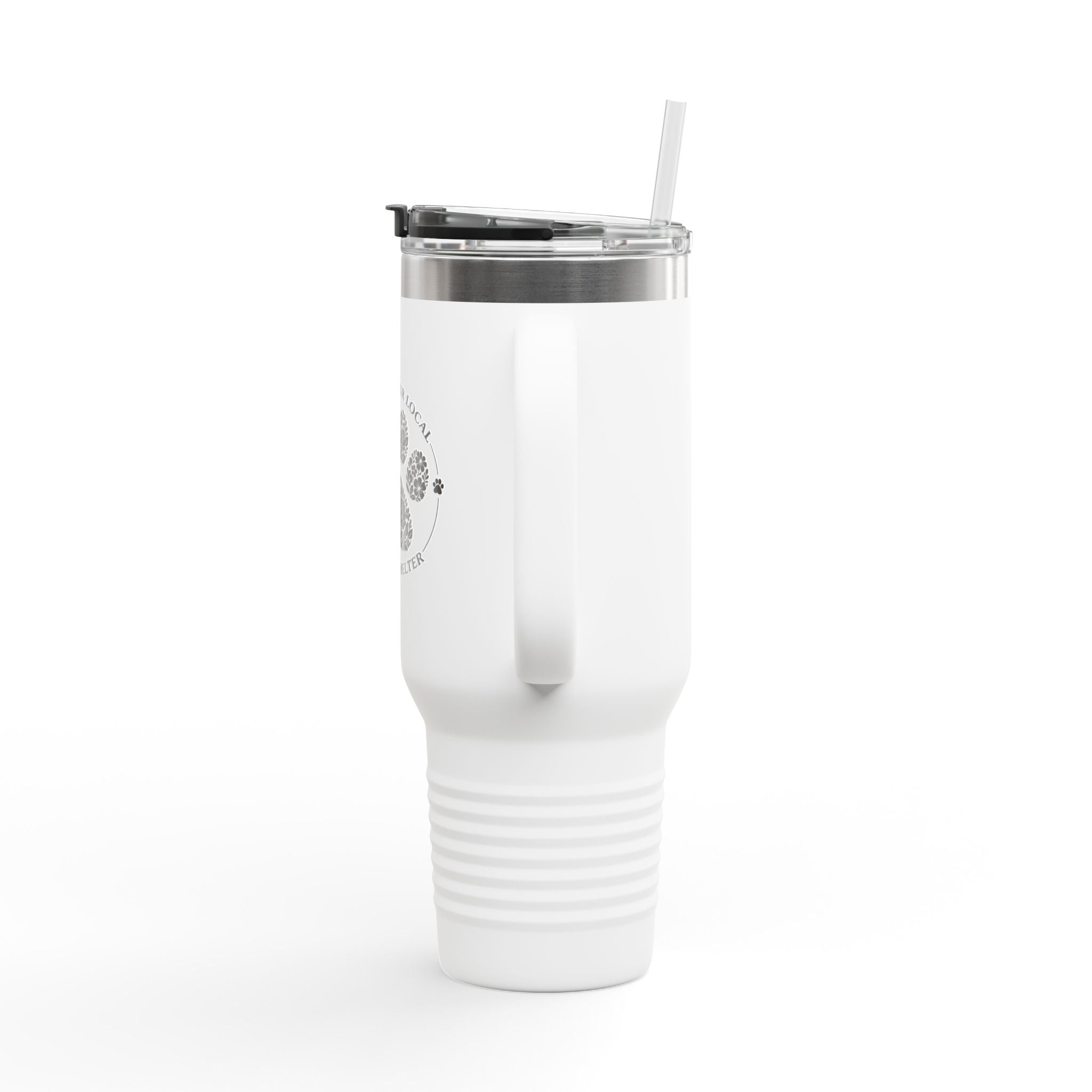 40oz Insulated Travel Mug — "Support Your Local Animal Shelter" Paw Print Design