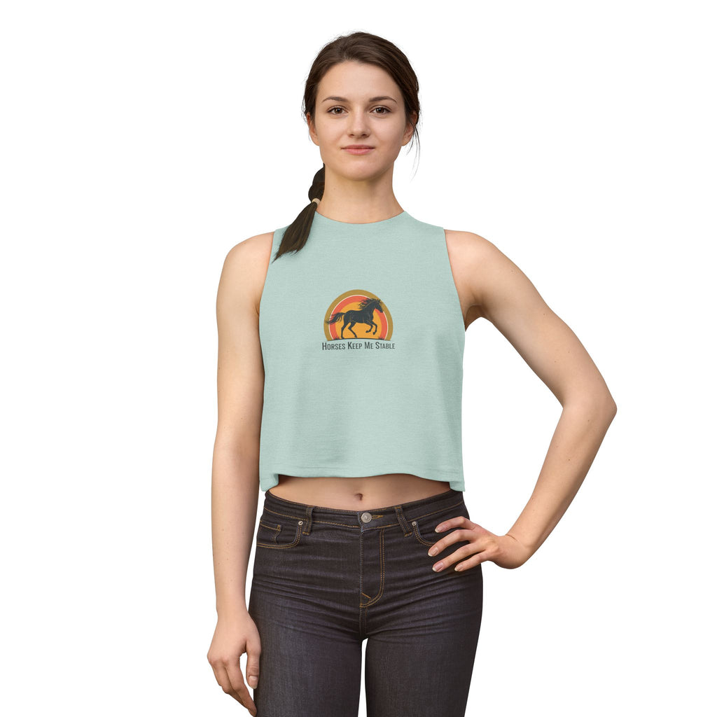 Horse Sunset Crop Top — "Horses Keep Me Stable" Retro Sunset