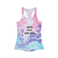 Tie-Dye Racerback Tank — "Coffee Dogs Good Vibes" Light Blue Summer Top