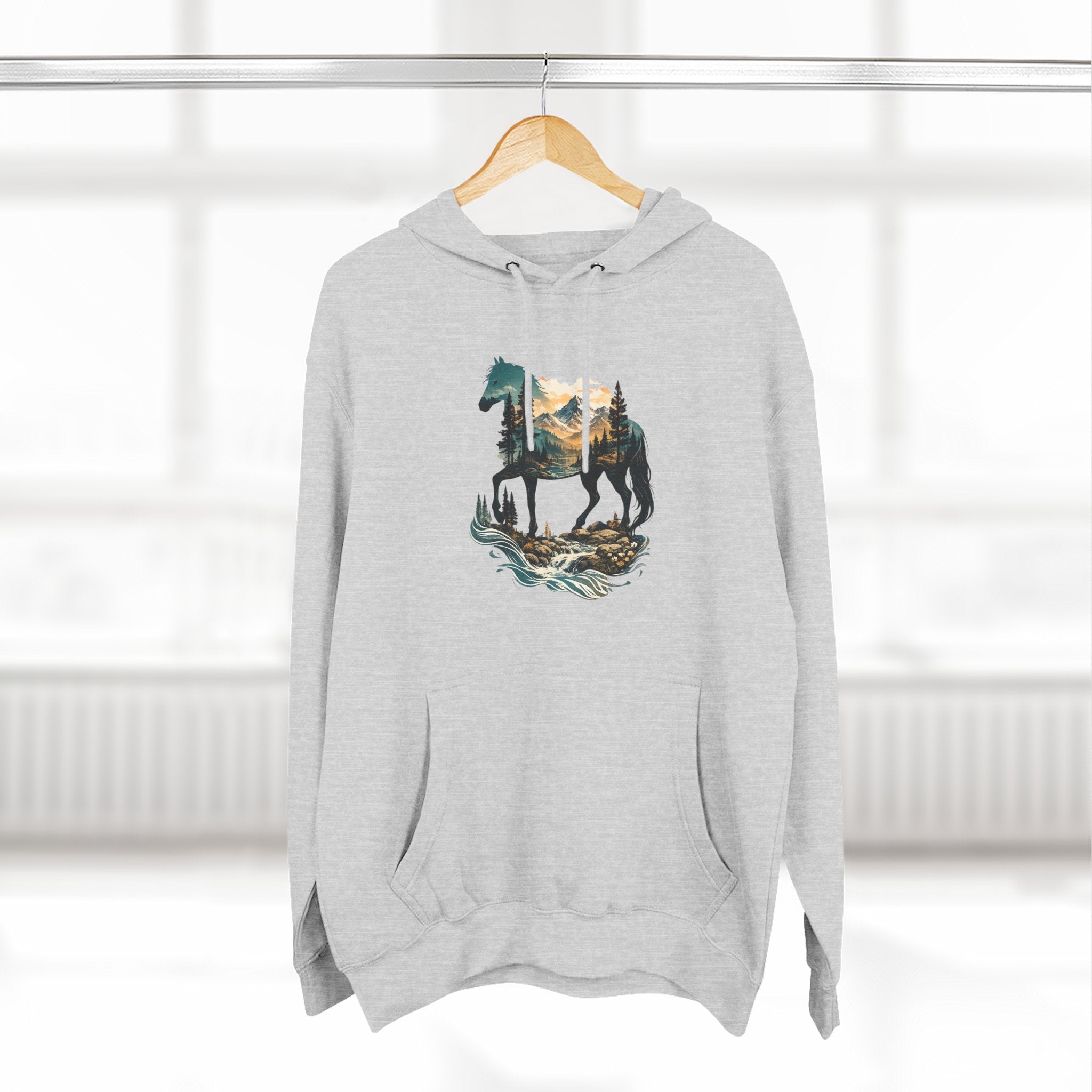 Horse Sunset Mountain Hoodie — Three-Panel Fleece