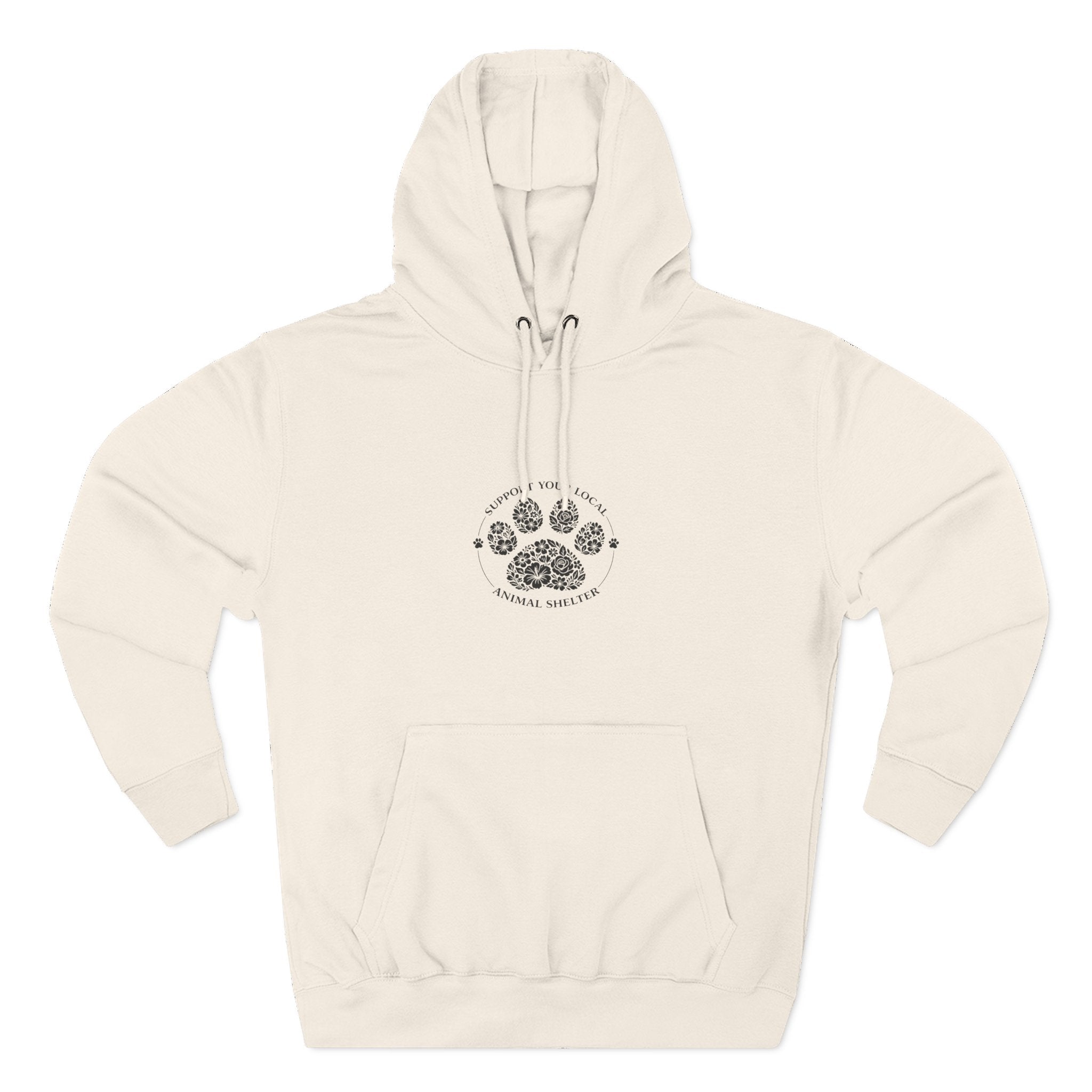 Paw Print Floral Hoodie — "Support Your Local Animal Shelter" Fleece Pullover