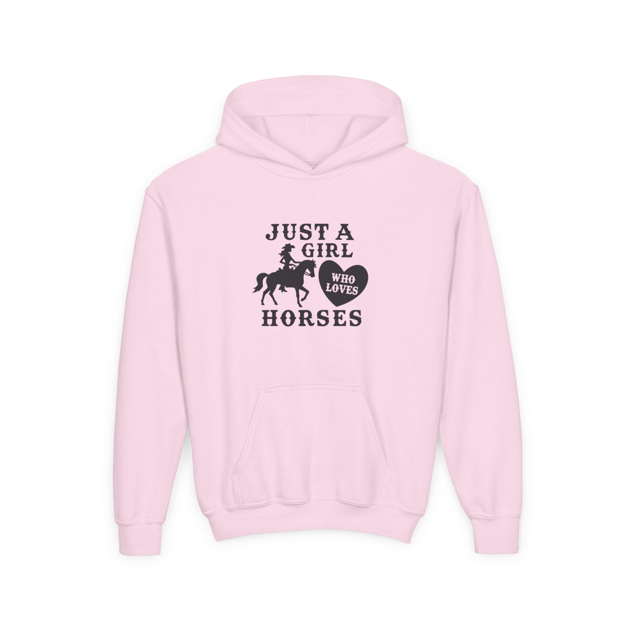 Girls' Horses Hoodie – "Just a Girl Who Loves Horses" Youth Sweatshirt