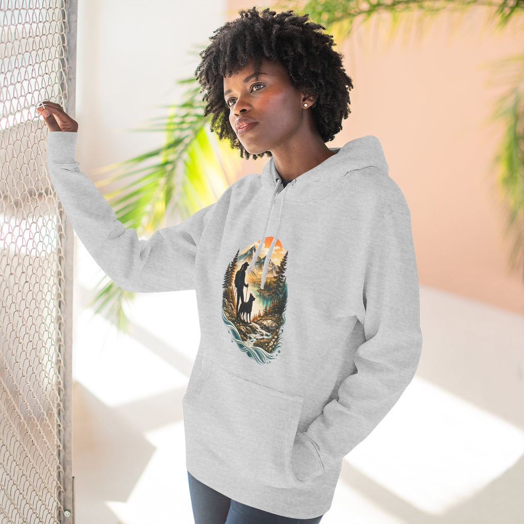 Women's Hiking with Dog in Mountains at Sunset Hoodie