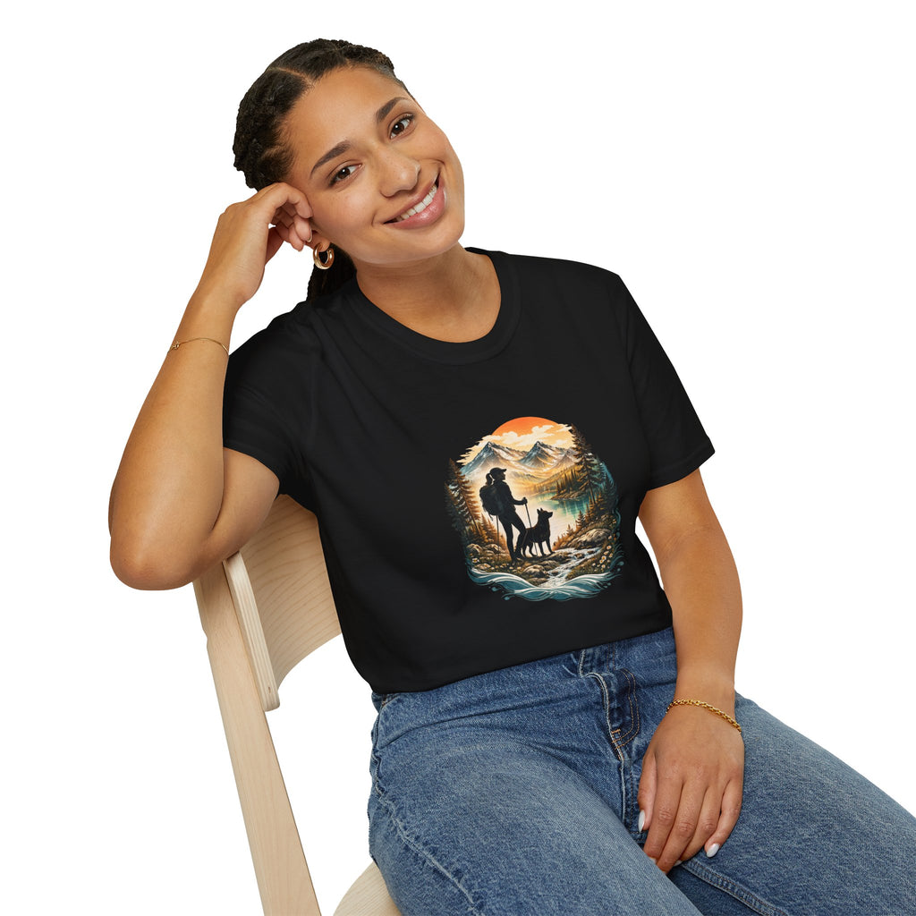 Women’s Hiking with Dog Mountain Sunset T-Shirt