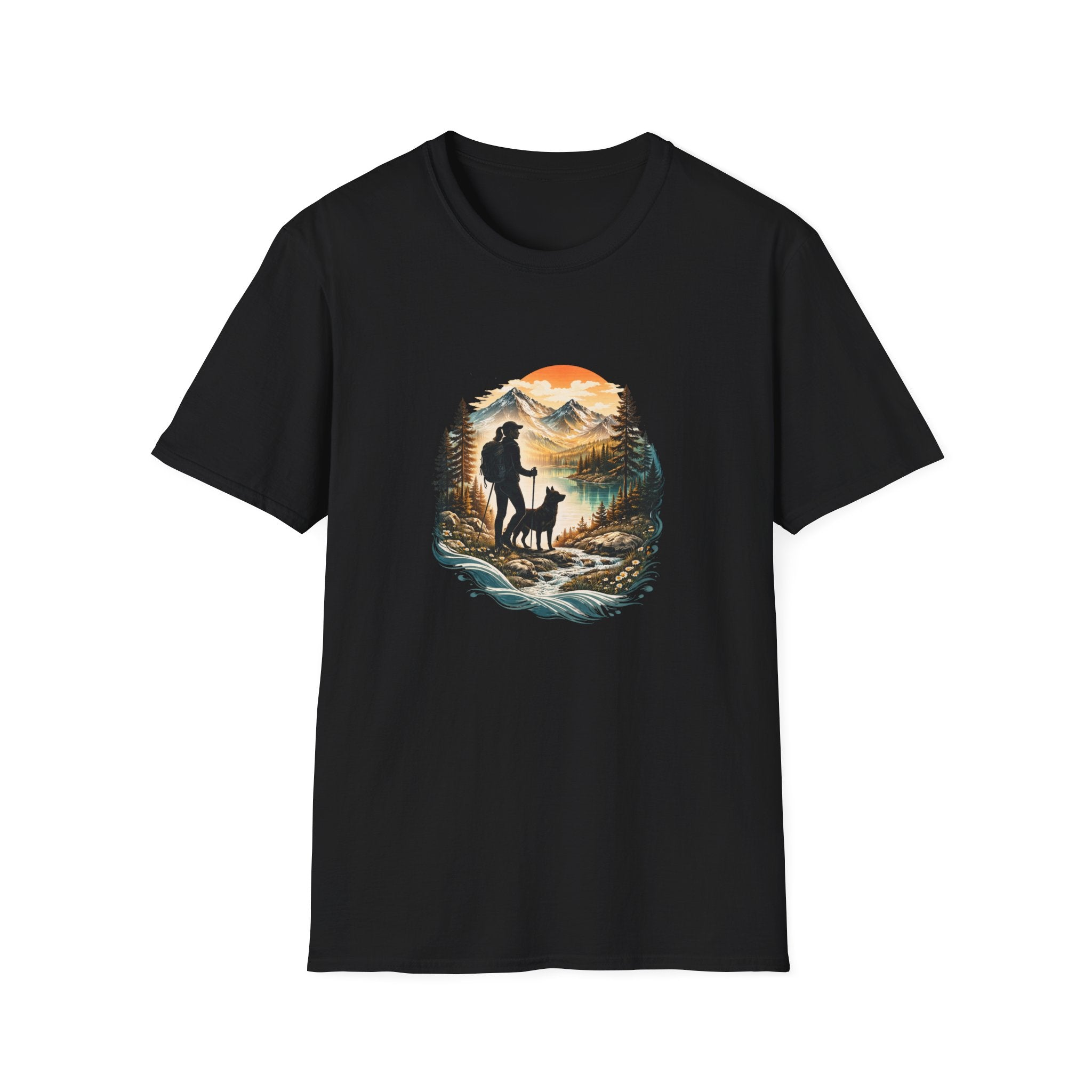 Women’s Hiking with Dog Mountain Sunset T-Shirt