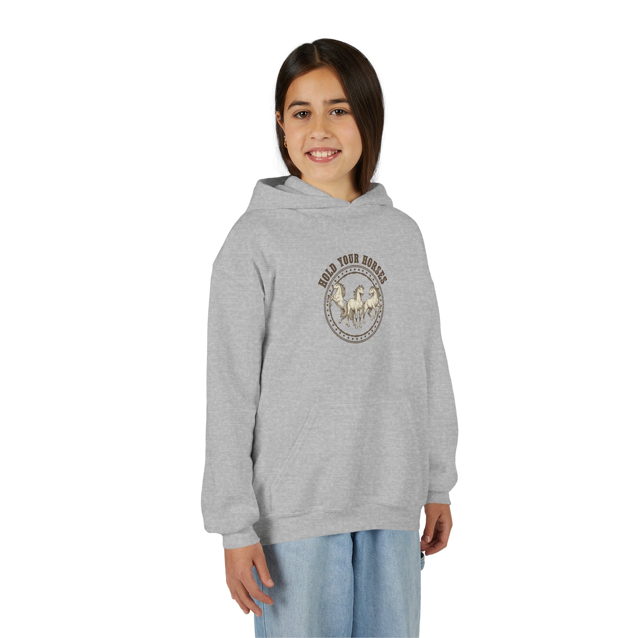 Youth Hoodie — Hold Your Horses Retro Horse Graphic