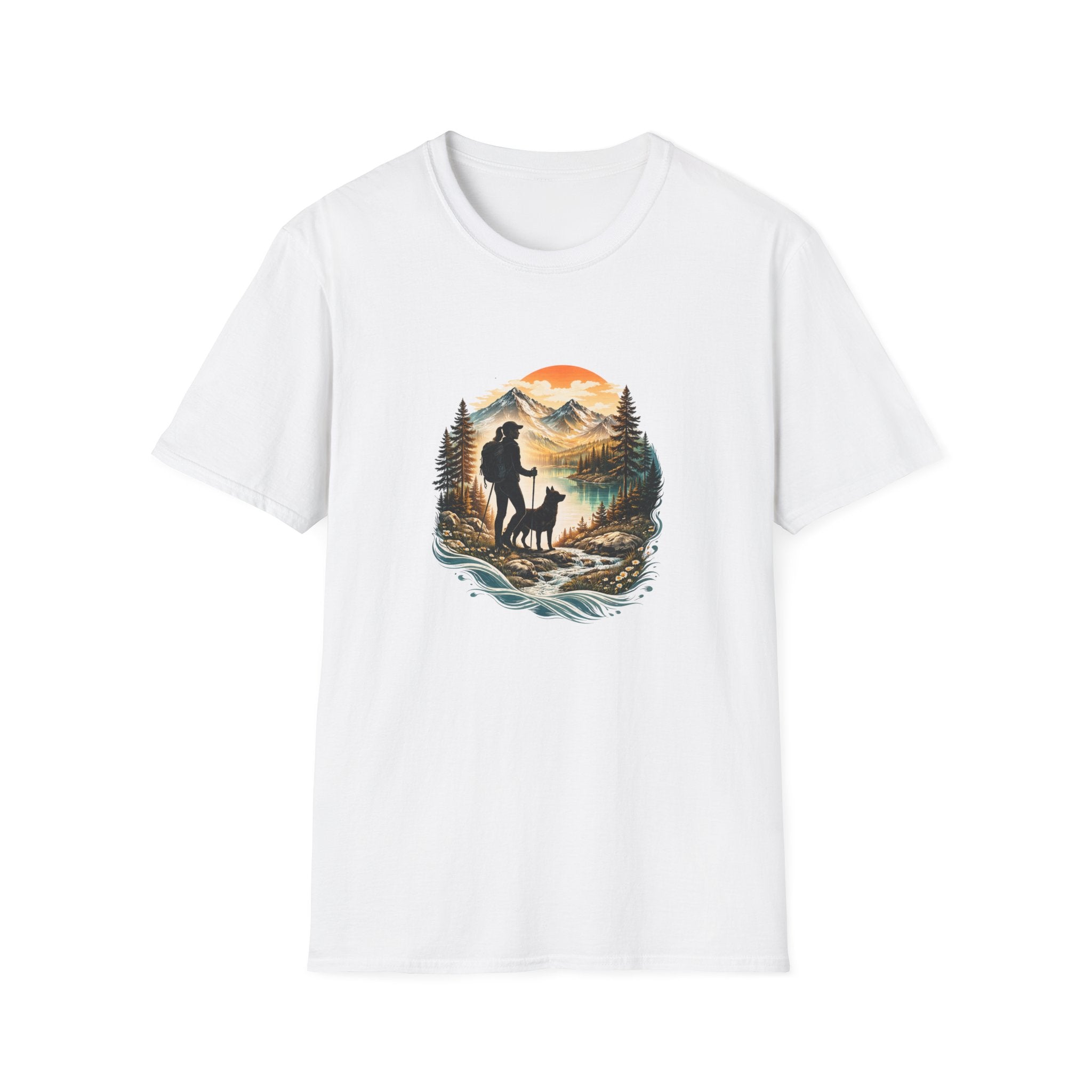 Women’s Hiking with Dog Mountain Sunset T-Shirt