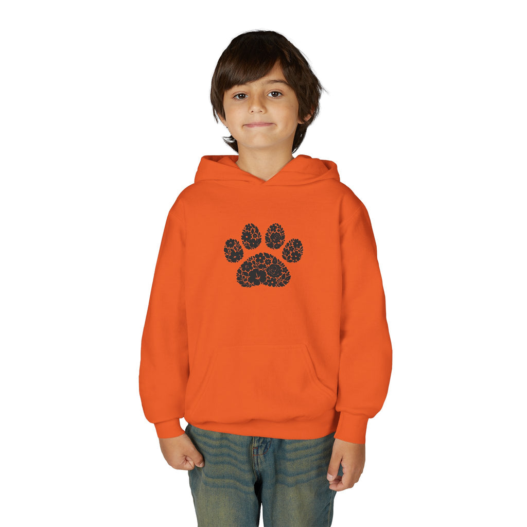 Youth Paw Print Hoodie — Floral Leopard Paw Graphic Sweatshirt for Kids