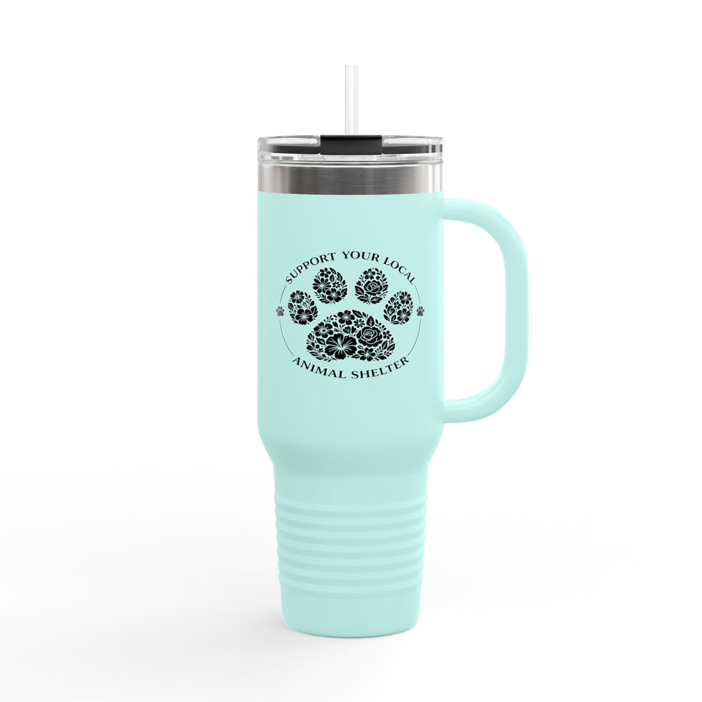 40oz Insulated Travel Mug — "Support Your Local Animal Shelter" Paw Print Design