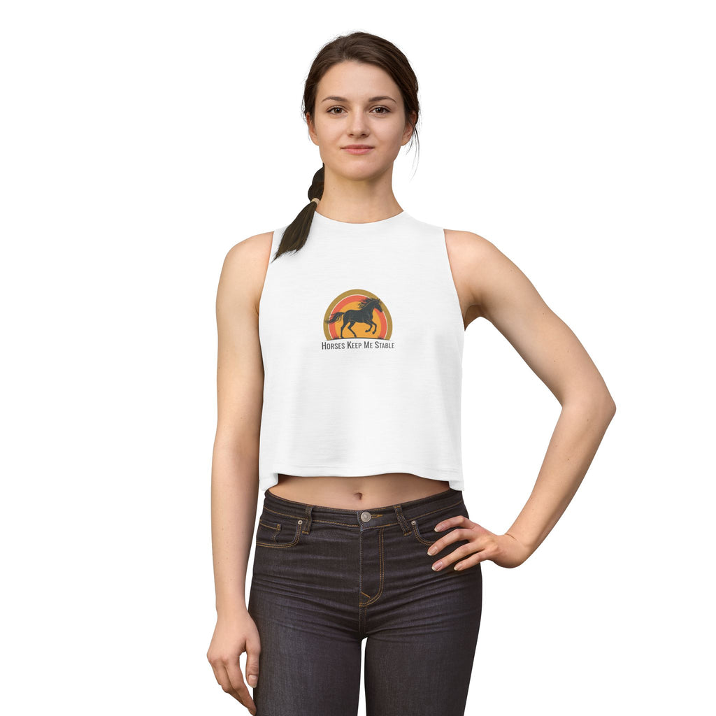 Horse Sunset Crop Top — "Horses Keep Me Stable" Retro Sunset
