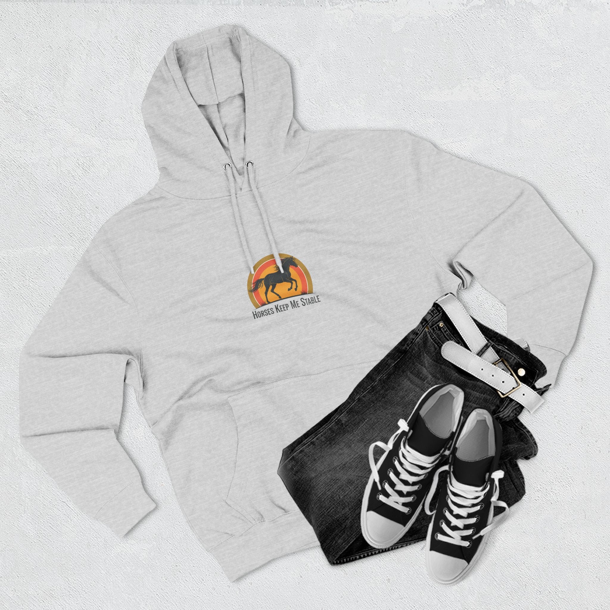 Horse Sunset Hoodie — Retro Equine Graphic Fleece Pullover