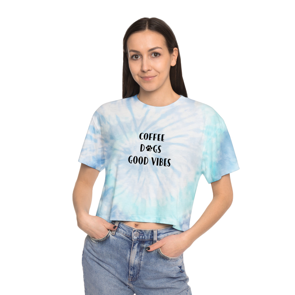 Tie-Dye Crop Tee — "Coffee Dogs Good Vibes" Graphic