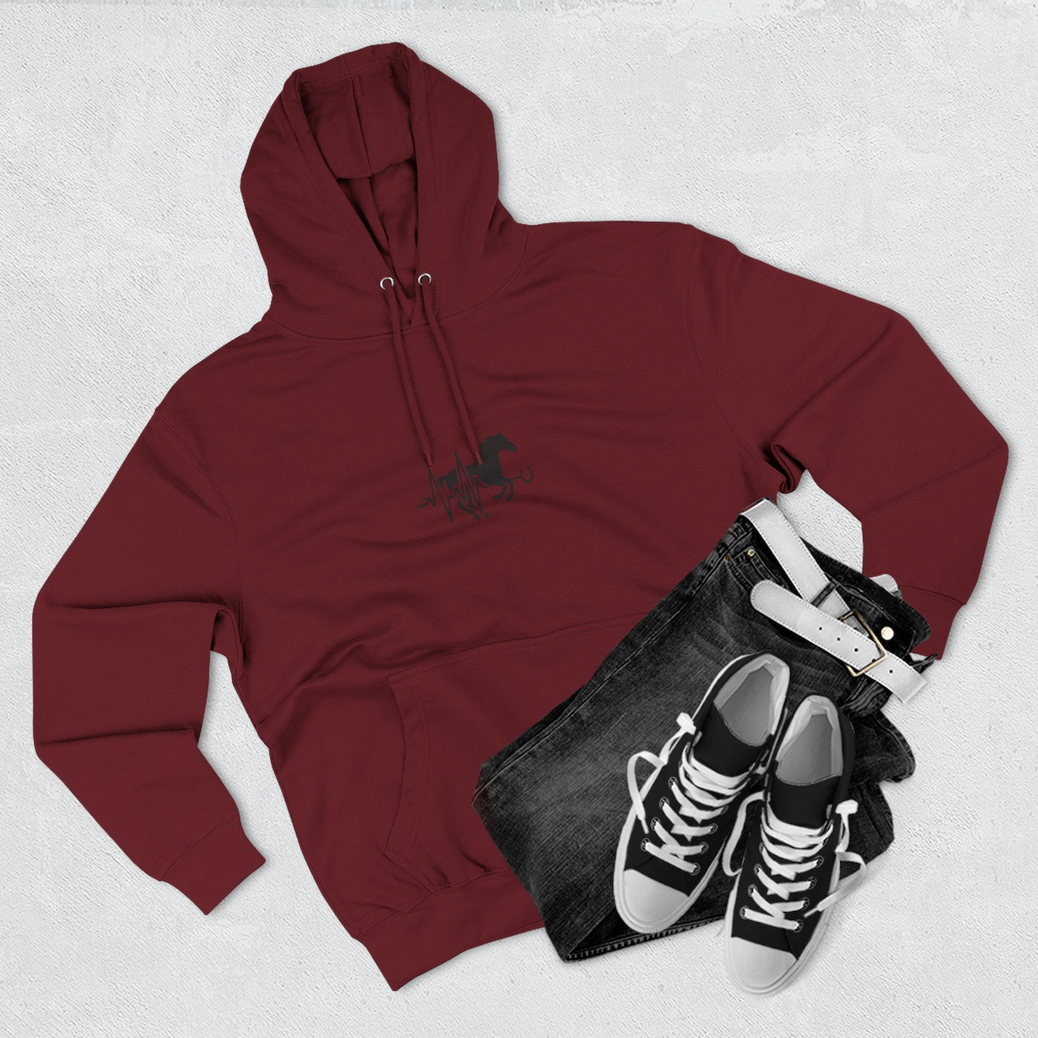 Horse Heartbeat Hoodie — Minimal Equestrian Fleece Pullover