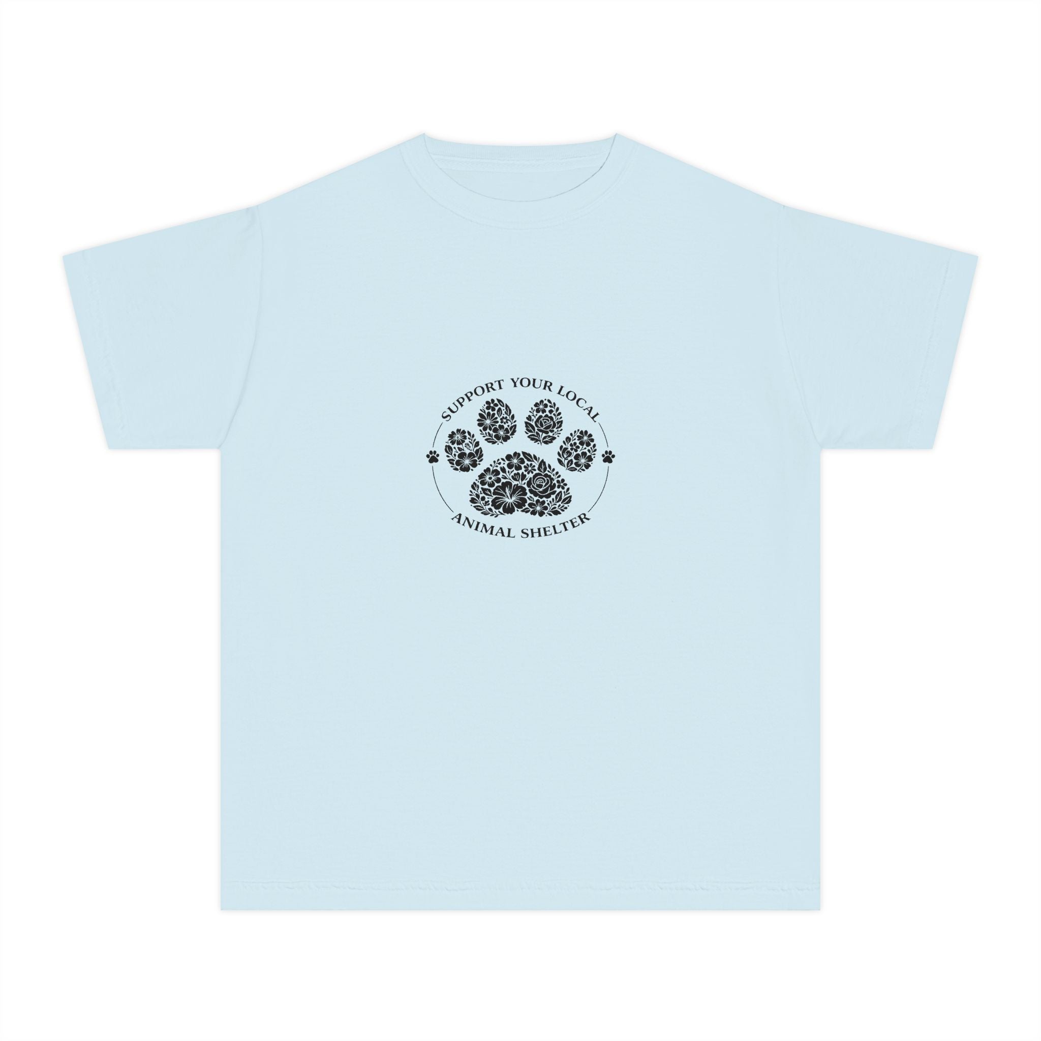 Youth Tee — 'Support Your Local Animal Shelter' Paw Print Rescue Shirt